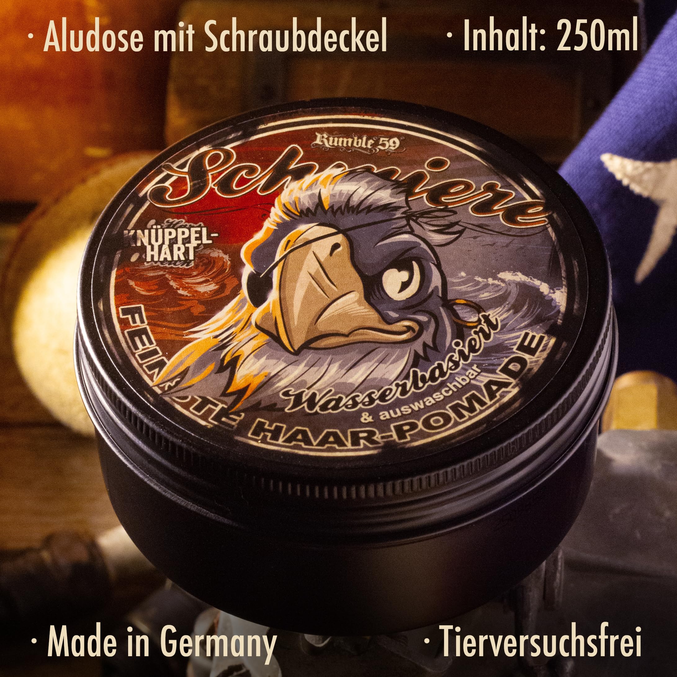 Rumble59 - Schmiere Pomade für Männer - Klassiker mit Orangenduft - 250 ml, extra starker Halt - wasserbasierte Haar Pomade, auswaschbar - Hairstyling Made in Germany