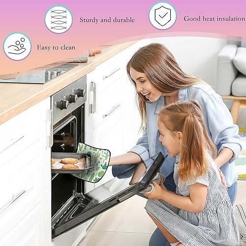 Vista 12 de Juego de 2 guantes de cocina con diseño de mariposas azules, guantes de cocina resistentes al calor para hornear, barbacoa, decoración del hogar