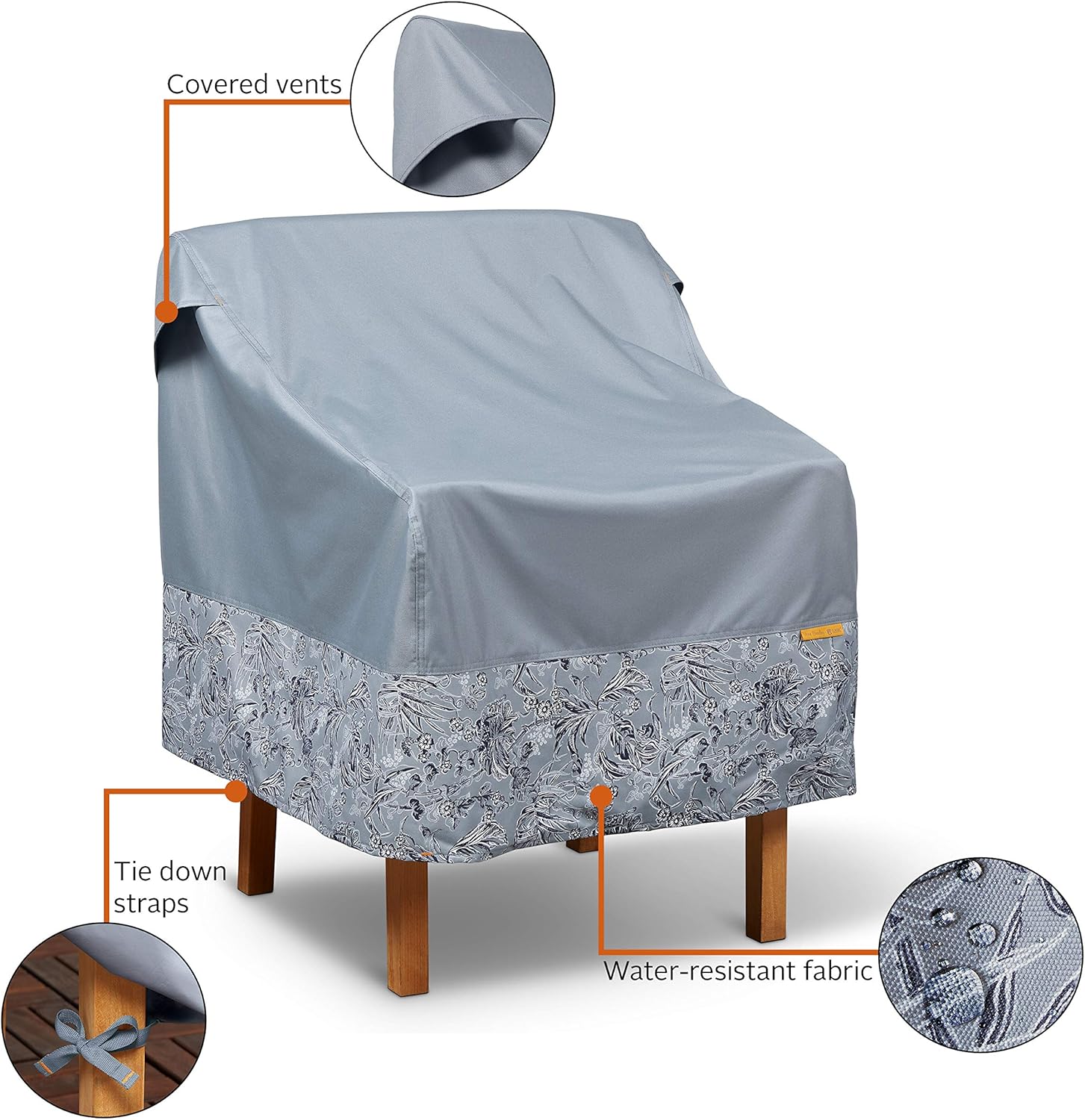 Classic Accessories for Vera Bradley Water-Resistant Patio Chair Cover, 26 x 29 x 27 Inch, Rain Forest Toile Gray