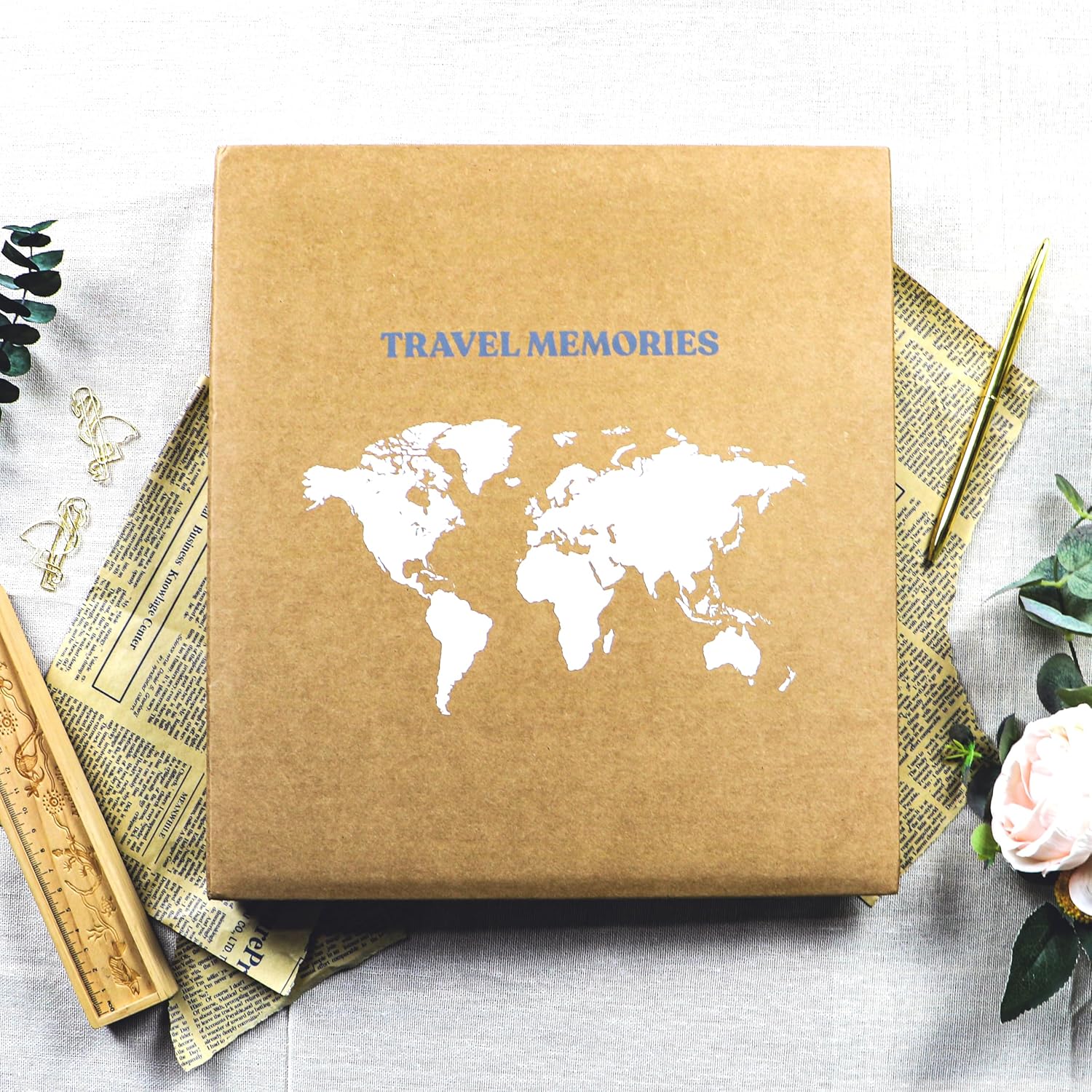 Holoary Photo Album 4x6 500 Photos 5 Pictures Per Page, 500 Pockets 4”x6”, Kraft Paper Cover Travel Design World Map Adventure Vacation