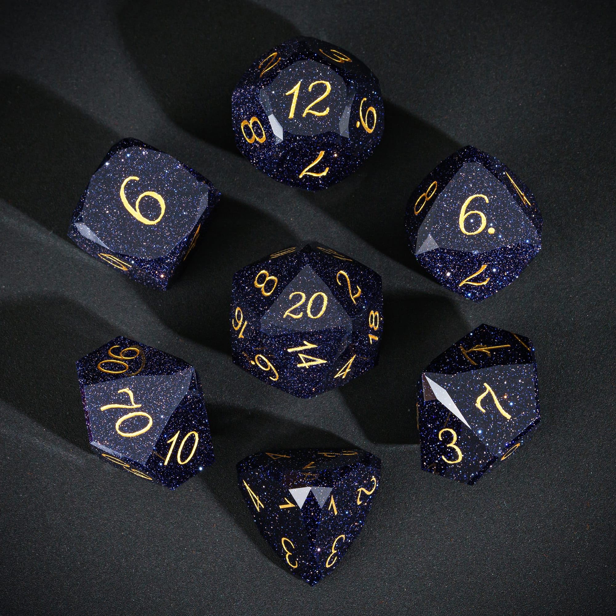 UDIXI 7PCS Gemstone DND Dice Set, Blue Sandstone D&D Multifaceted Diamond-Cut Polyhedral Dice Set with Gift Case for RPG and Tabletop Games