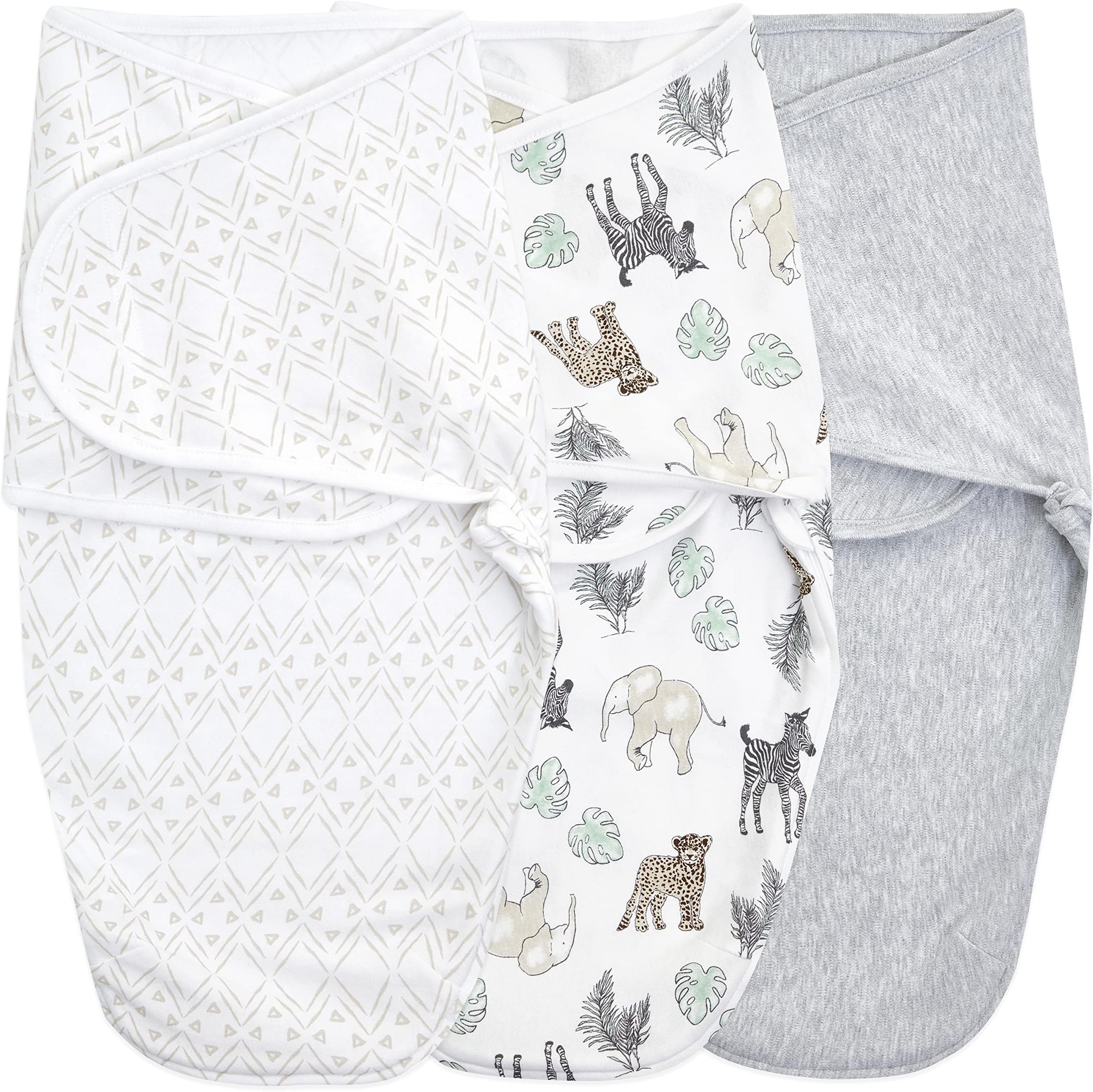 Essentials Easy Swaddle Wrap Quick Change with Bottom Zipper, Snug Cotton Knit Baby Wrap Swaddle Blanket for Newborns, TOG 1.0, 3-Pack, Toile, 0-3 Months, Small/Medium