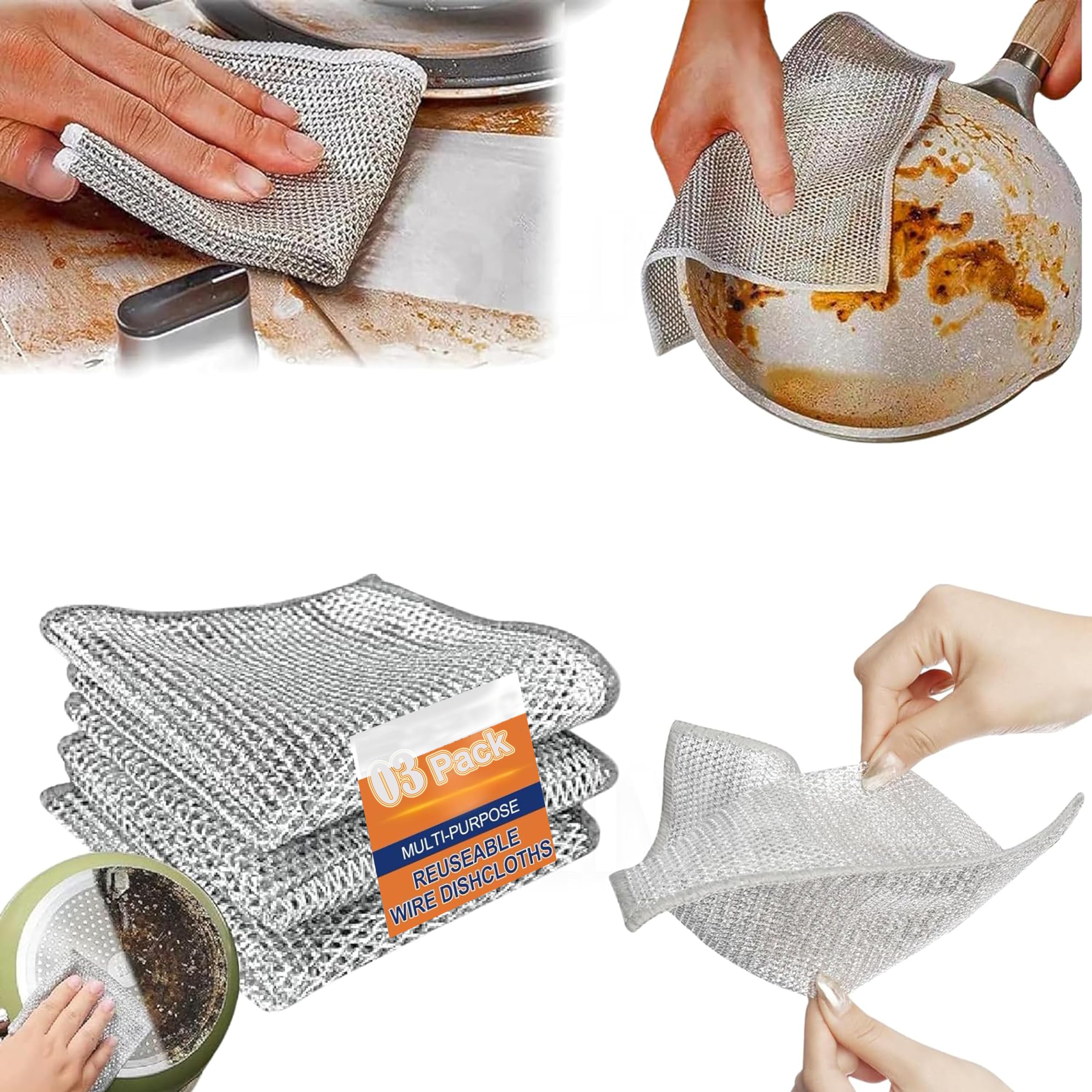 (Set Of 3) Multipurpose Non-Scratch Wire Dishwashing Rags, Metal Mesh Cleaning Cloth for Kitchen and Balcony, Reusable Rag, Wet and Dry Use Essential 2024 Latest Kitchen Gadgets -SH, Silver (B0D6RGPN7C) Amazon Price History, Amazon Price Tracker