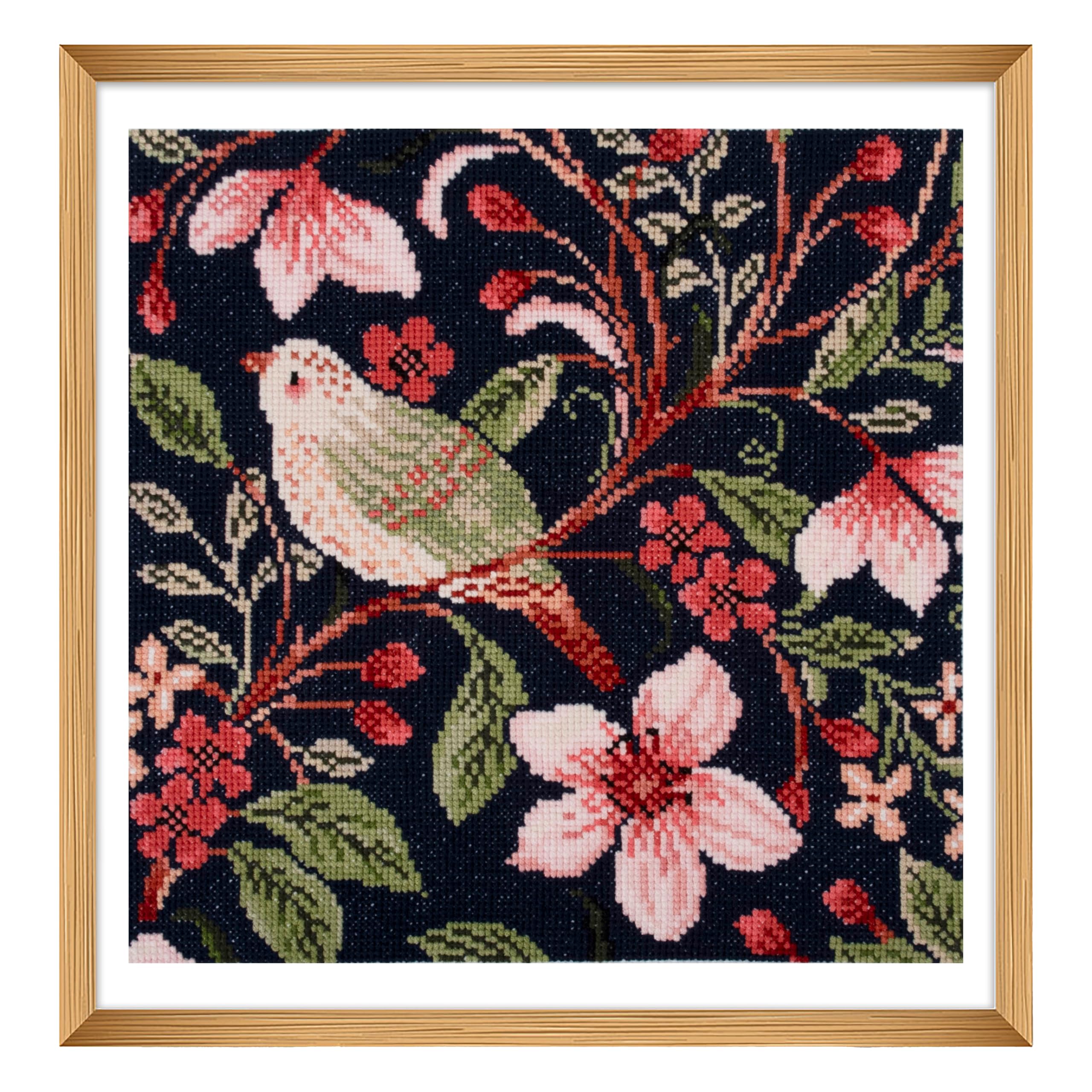 Trimits Large Cross Stitch Kits - Counted Embroidery Needlework for Adults Beginners Kids, Christmas Gifts Wall Art (Frame Not Included), 11 Count, Bird Blossom