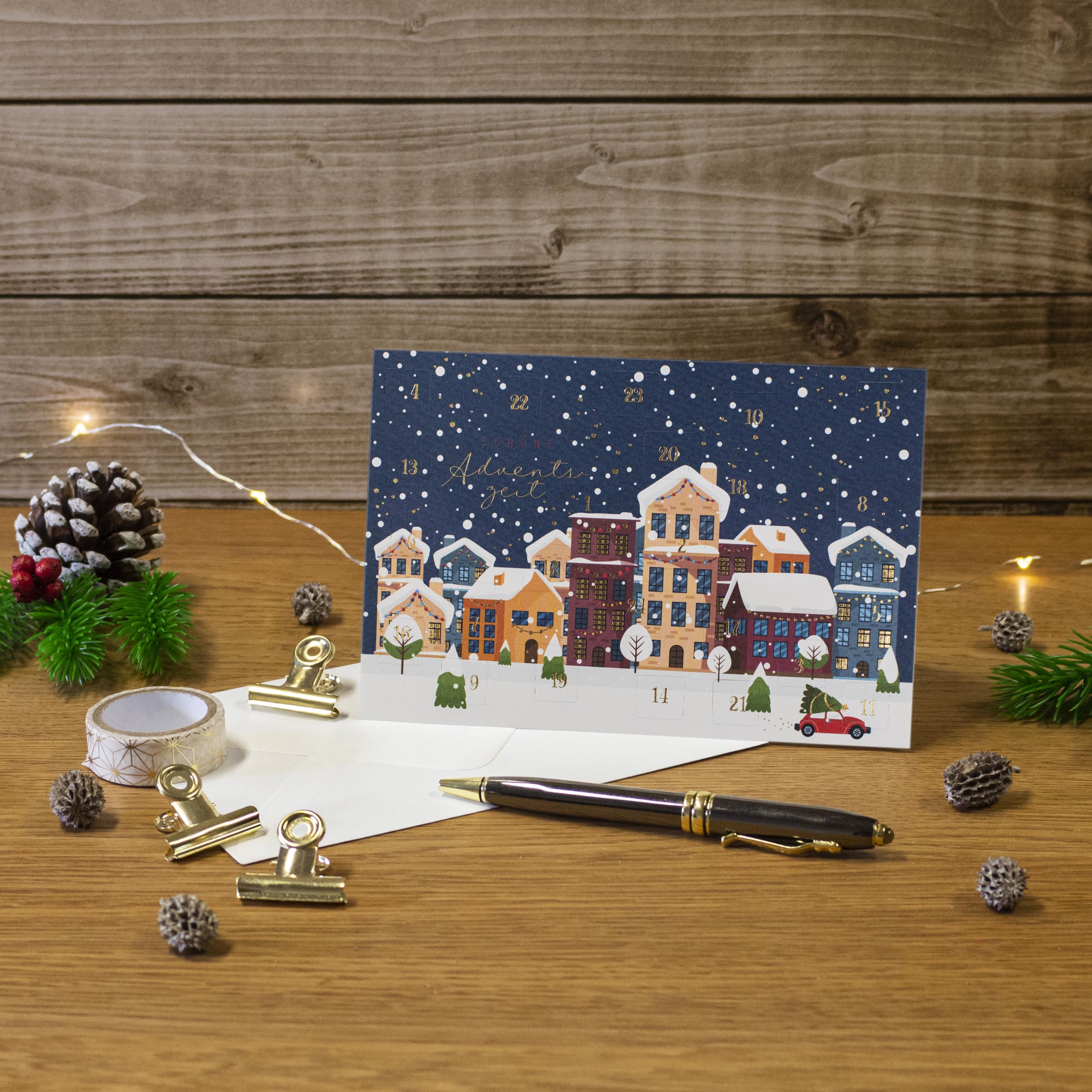 PremiumLine, calendario dell'Avvento, 5 pezzi, con busta, biglietto di auguri di Natale, 11,5 x 17,5 cm, biglietto pieghevole per calendario dell'Avvento