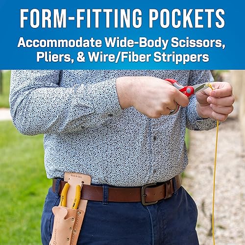 Miniatura 3 de Jonard Tools H-45 Bolsa de cuero para cinturón de herramientas de 2 bolsillos para tijeras, alicates, pelacables y más