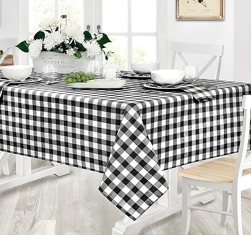 Miniatura 5 de Home Bargains Plus Camino de mesa rústico de algodón a cuadros de búfalo, 180 cm de largo, negro, camino de mesa a cuadros de gingham de cabaña de