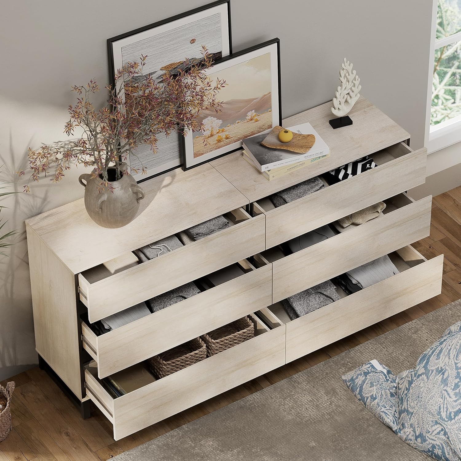 WAMPAT Dresser for Bedroom, Modern Wooden Chest of Drawers with Metal Base, 3-Drawer Storage and Closet Organizer for Living Room, Hallway, or Entryway, Brown