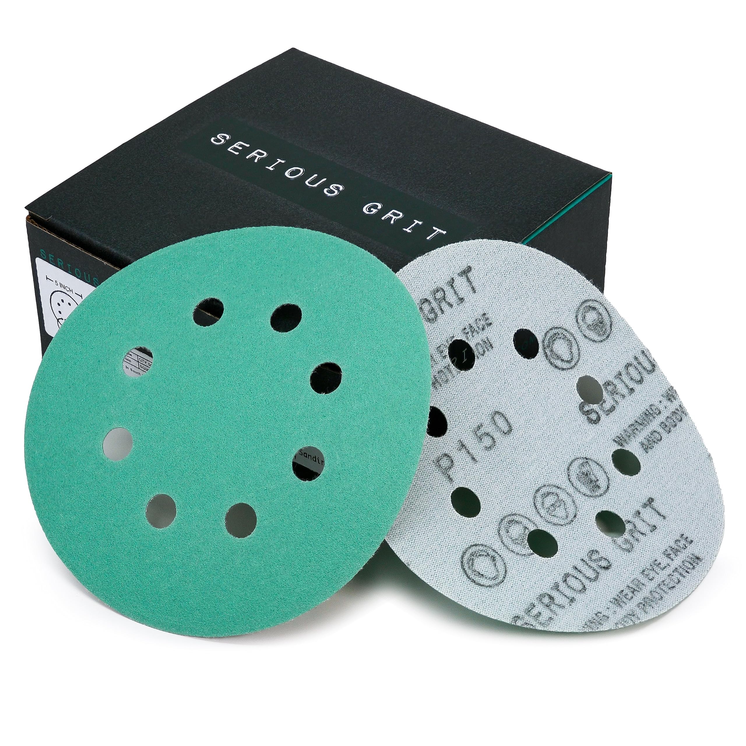 Serious Grit - 125mm 8-Hole P150 Grit Sanding Discs - 50 Pack Box — image 1