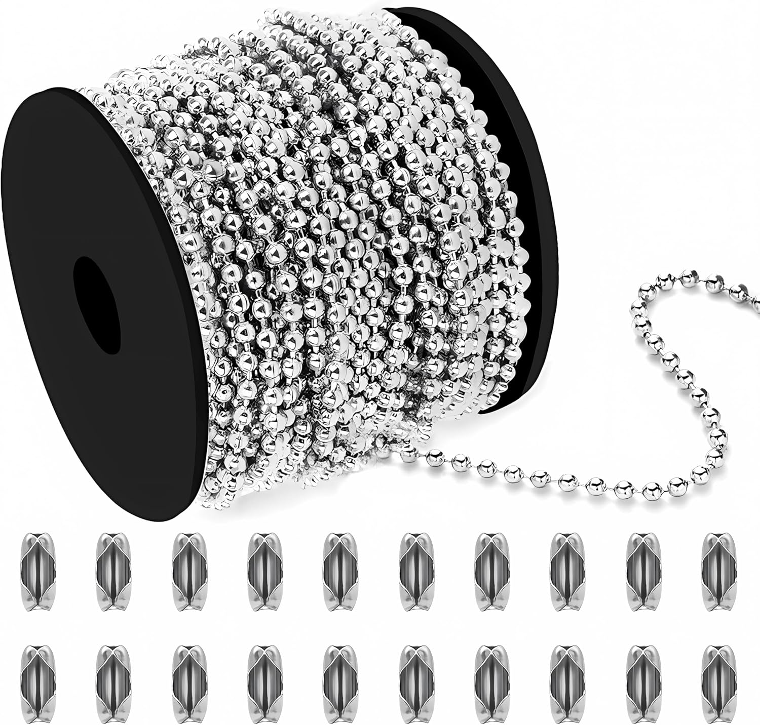 100ft stainless bead chain (#10) with spool & connectors