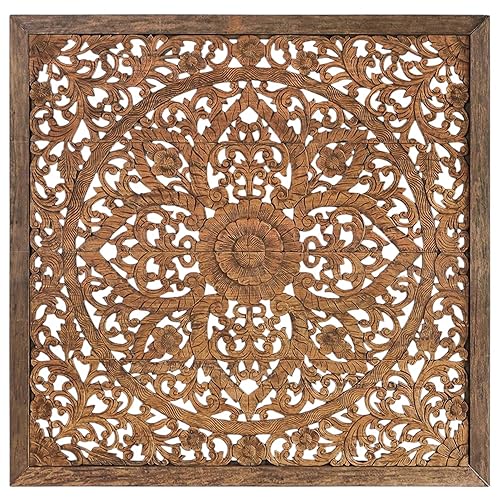 Hand Carved Queen Size Headboard, Wall Mounted Mandala Wooden Panels,