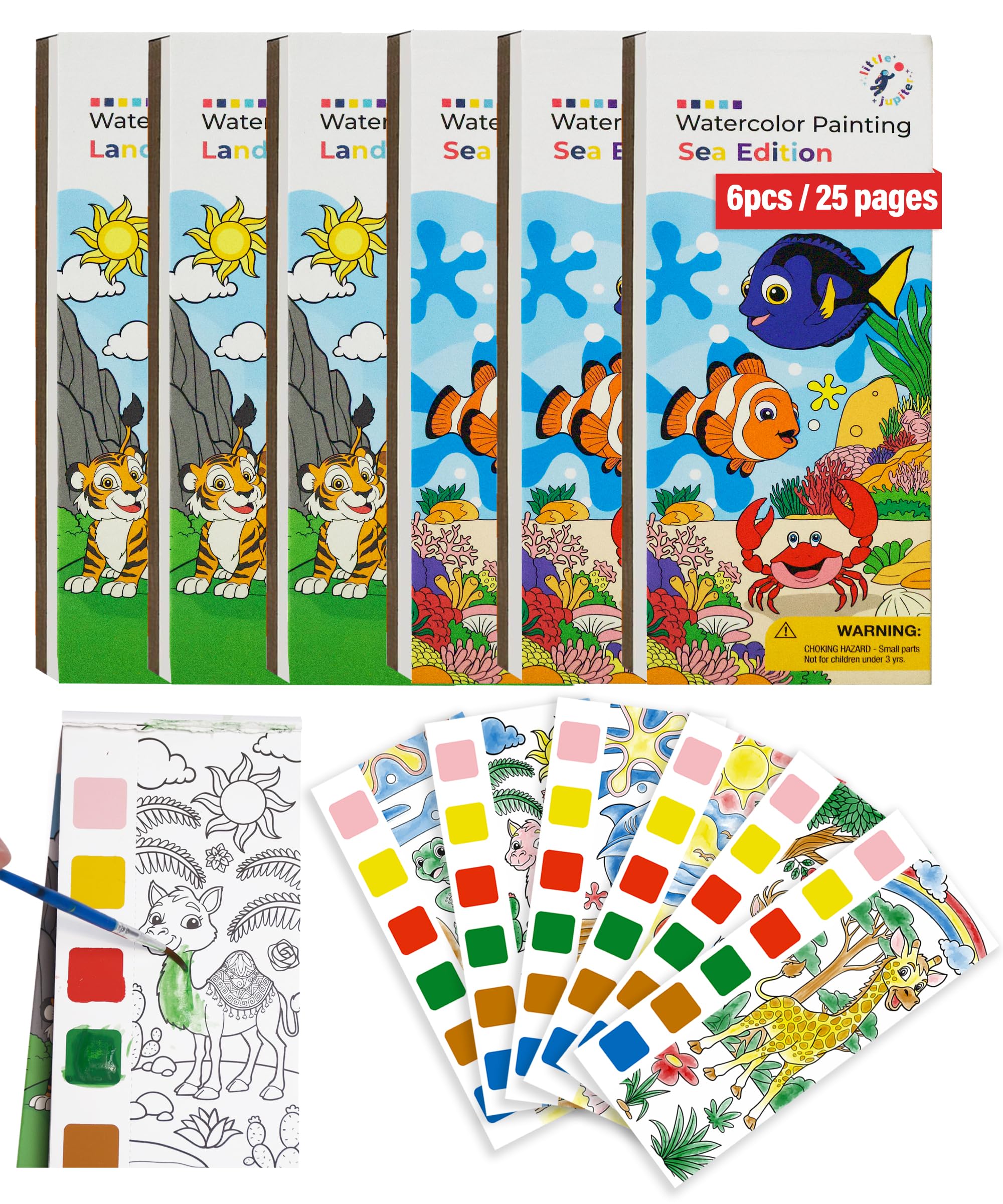 Paint with Water Books for Kids - Land & Sea Animal Editions - Prizes for 3 & Up Years Old - Birthday Bulk Party Favors - Perfect for Party Favor Bag - Prizes for Classroom - Prizes for Games (6pcs)