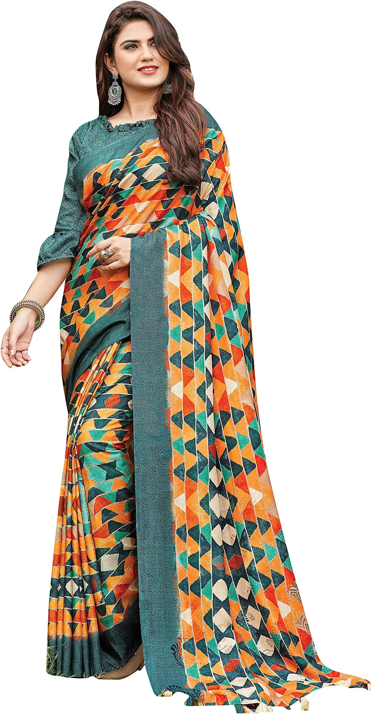 Elina fashion Sarees For Women Cotton Art Silk Printed Saree l Bollywood Indian Wedding Gift Sari with Unstitched Blouse
