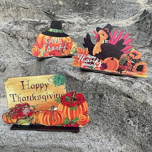 Miniatura 3 de 3 Pieces Thanksgiving Wooden Table Decorations Harvest Party Supplies Turkey,Pumpkin,Happy Thanksgiving Table Centerpieces Decorations
