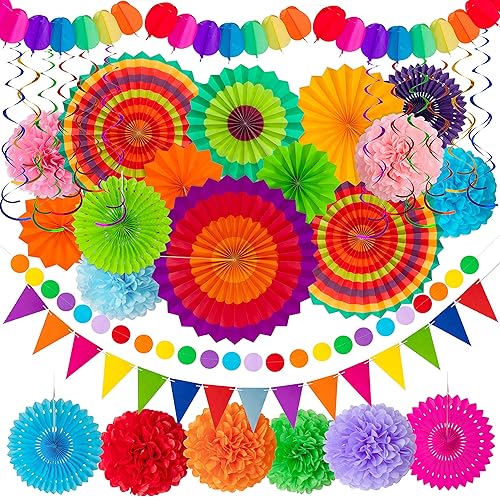 Miniatura 1 de Juego de decoraciones para fiestas con abanicos de papel de 35 piezas - Pom Poms del Cinco de Mayo banderines guirnaldas pancartas espirales