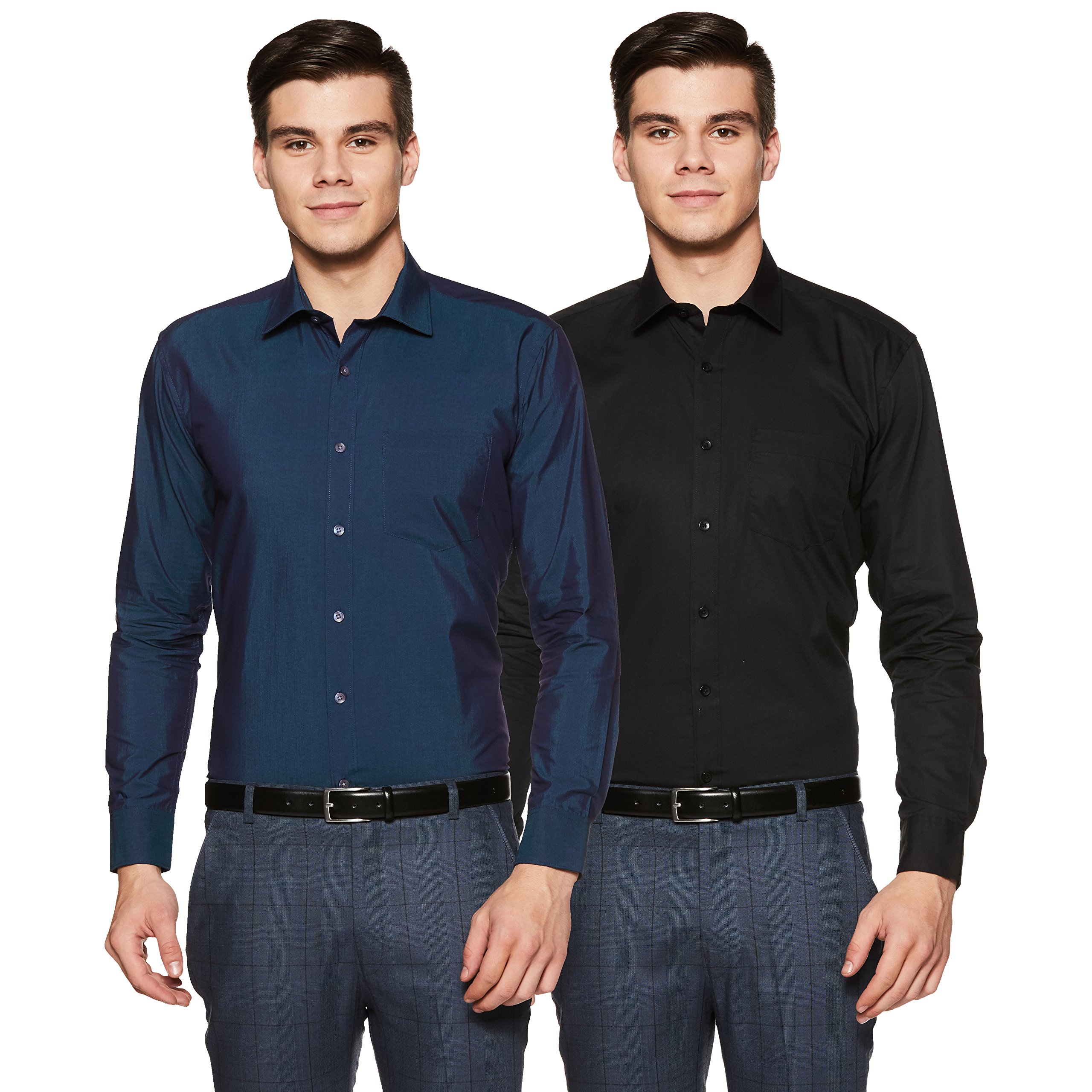 Amazon Brand - SymbolMen's Solid 100% Cotton Regular Fit Formal Shirt (Pack of 2)