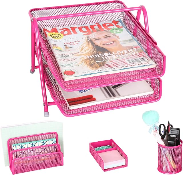 Exerz 4 Piece Office Set / Letter Trays / Organisers / Storage Modules - 2 Layers Letter Tray, Letter Holder, Pen Holder, Notepad Holder & Paper Clips