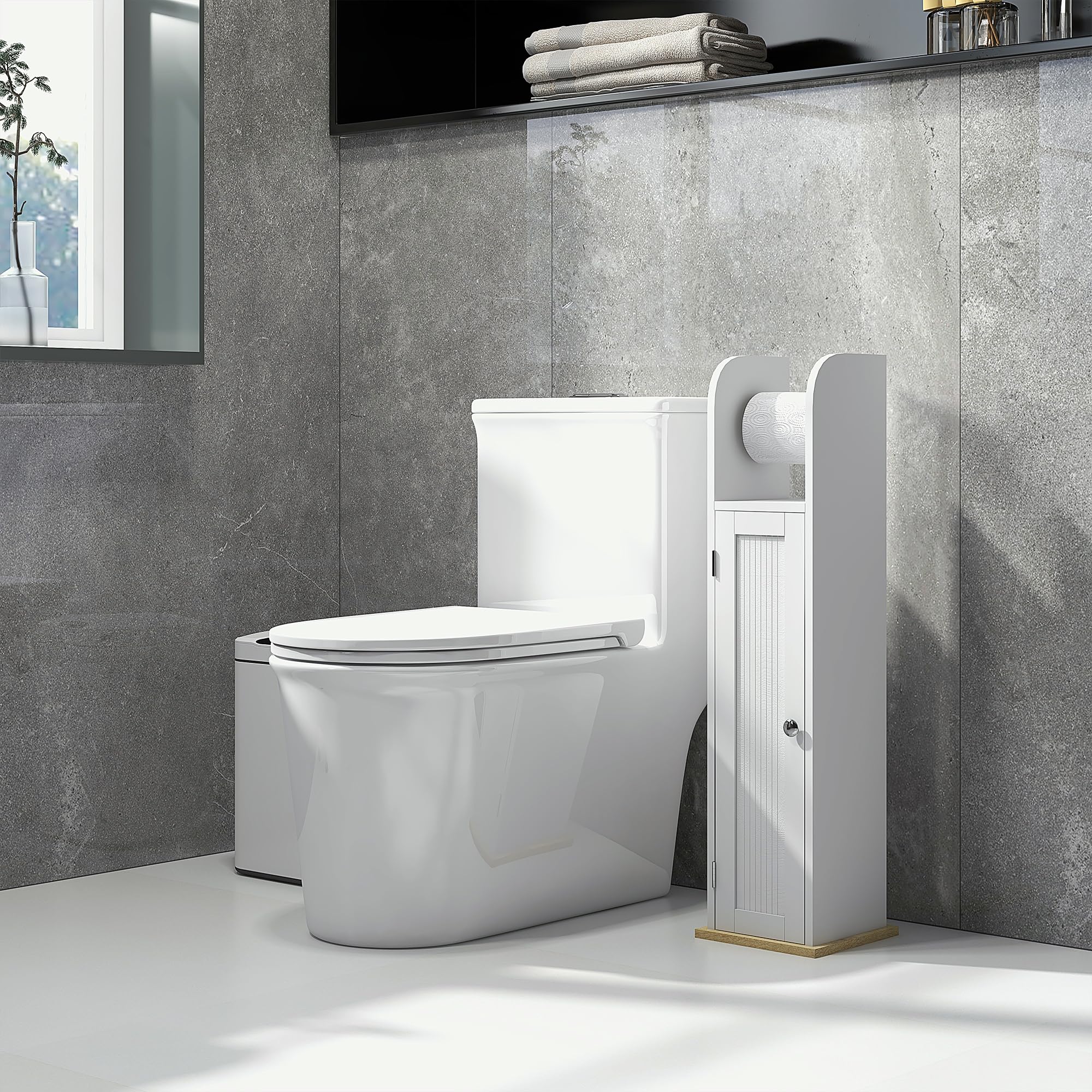 kleankin Meuble de Salle de Bain Support Papier Toilette avec Placard et étagères réglables 20 x 20 x 80 cm Blanc
