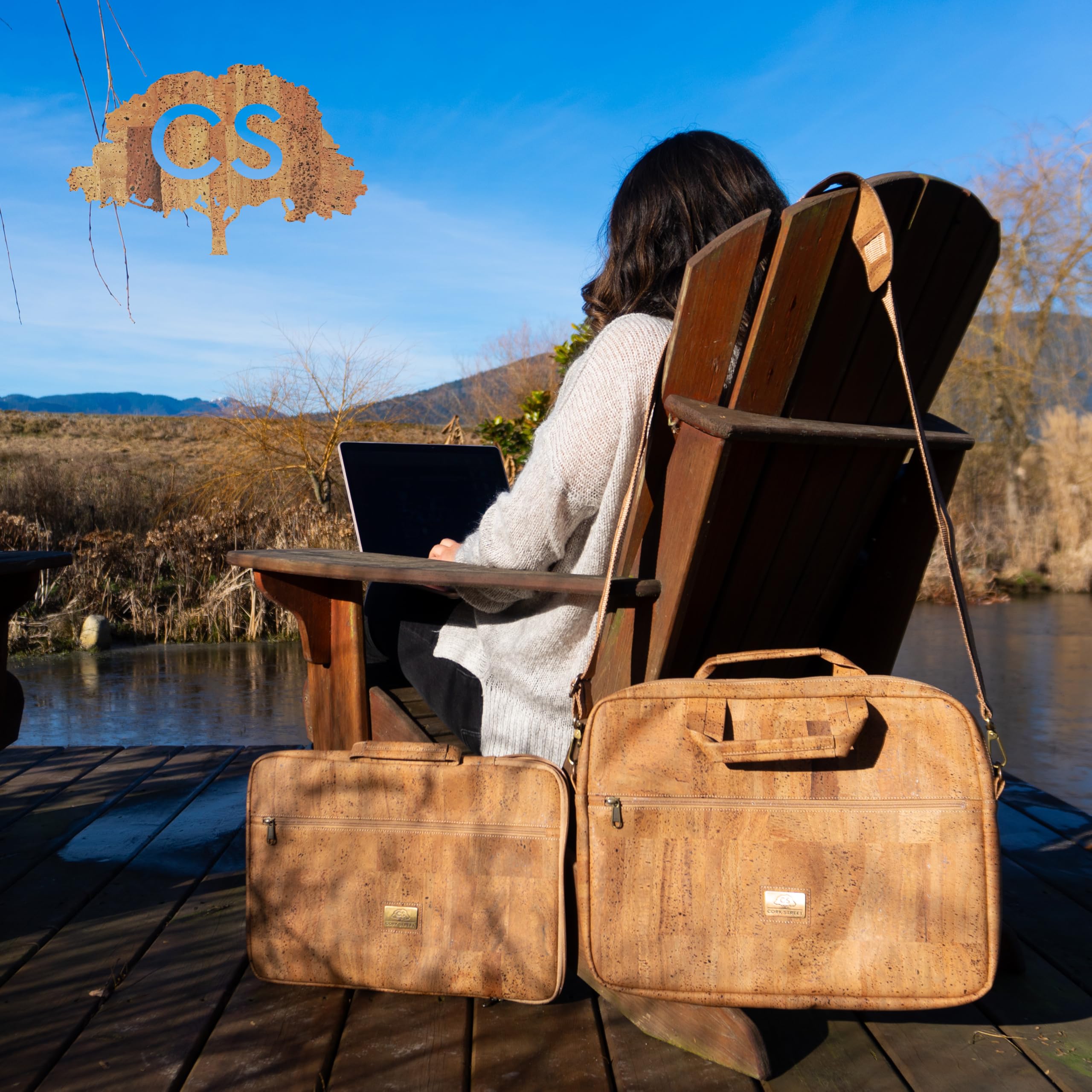Sac pour ordinateur portable en liège Portugal de qualité supérieure | Mallette durable de 40,6 cm avec housse de bagage et bandoulière, Taco, Laptop Bag