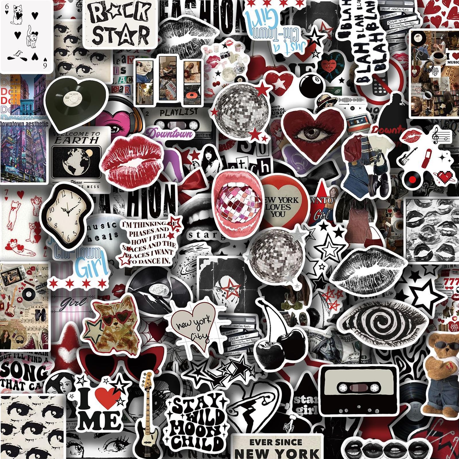 100 PCS Y2K Stickers Pack, Aesthetic Downtown Girl Vinyl Waterproof Stickers, Cool Funny Decals for Water Bottles, Laptops, Skateboards, Scrapbooks, Unique Stickers for Teens and Adults (Y2K A)