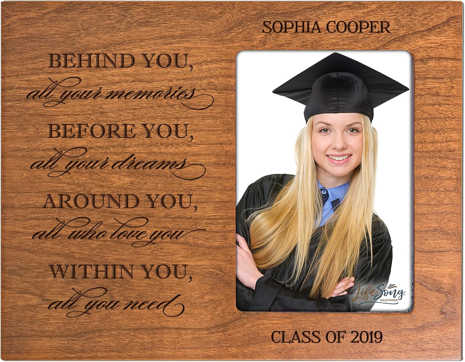 LifeSong Milestones Personalized Vertical Photo Frame - Graduation Party Decorations Gift - Graduation Gift for Her Him Daughter Son Unique Graduate Ideas 8” x 10” Behind You (Cherry)