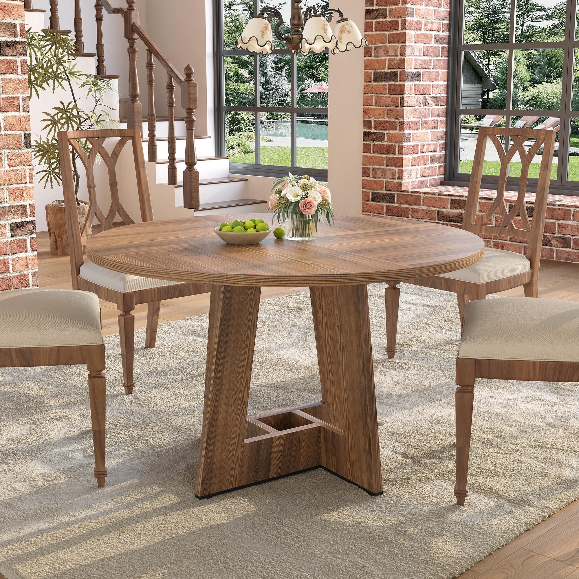 APICIZON Esstisch Rund für 4–6 Personen, Brauner Küchentisch, 120cm Esstisch Holz, Kein Wackeln, Langlebiger, für Küche und Wohnzimmer, einfach zu montieren (nur Tisch) Garten