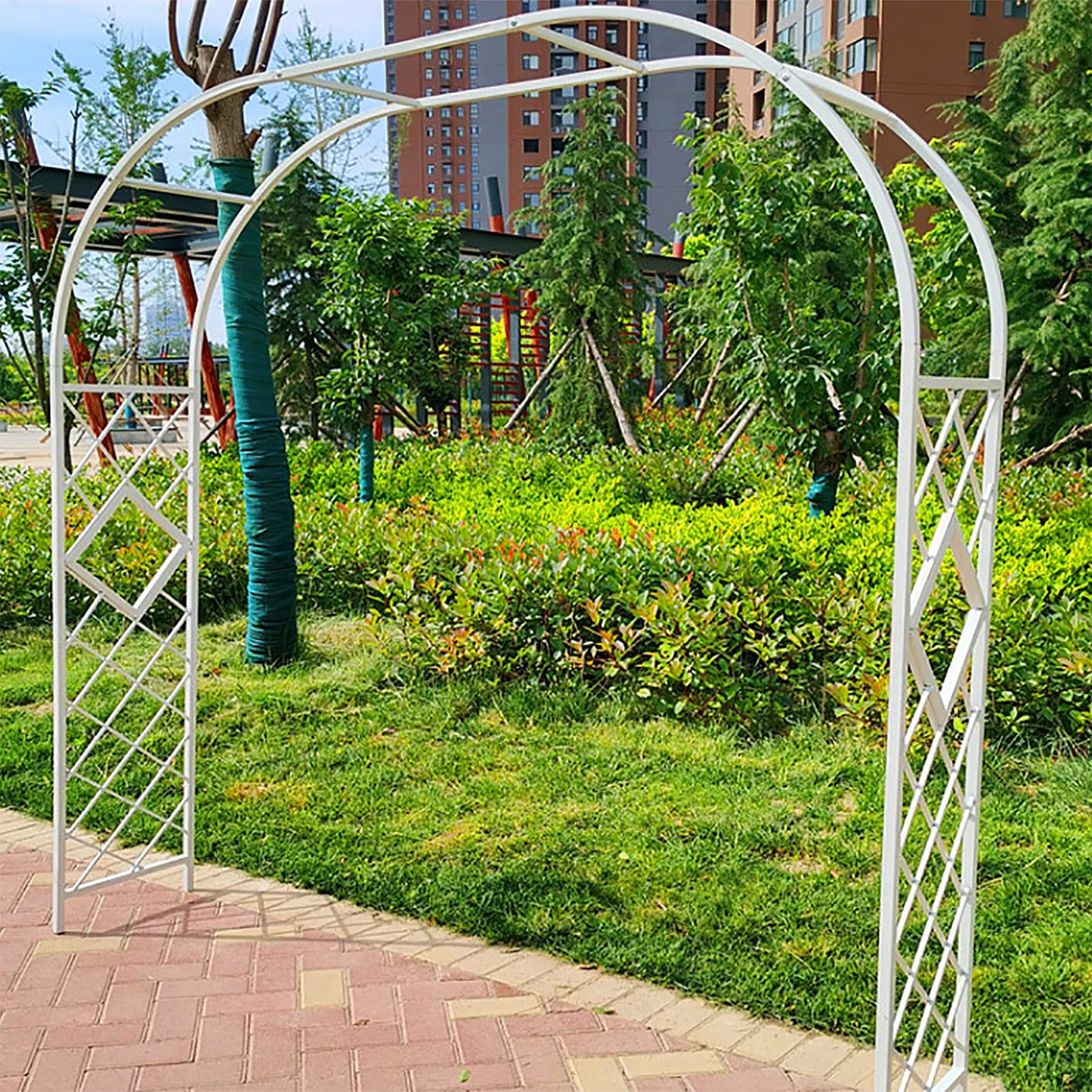 SDdPulse Arco da giardino in ferro battuto, per piante rampicanti, arco decorativo per giardino esterno, pergolato, per varie piante, viti, giardino, prato, facile da installare (bianco, 220 cm)