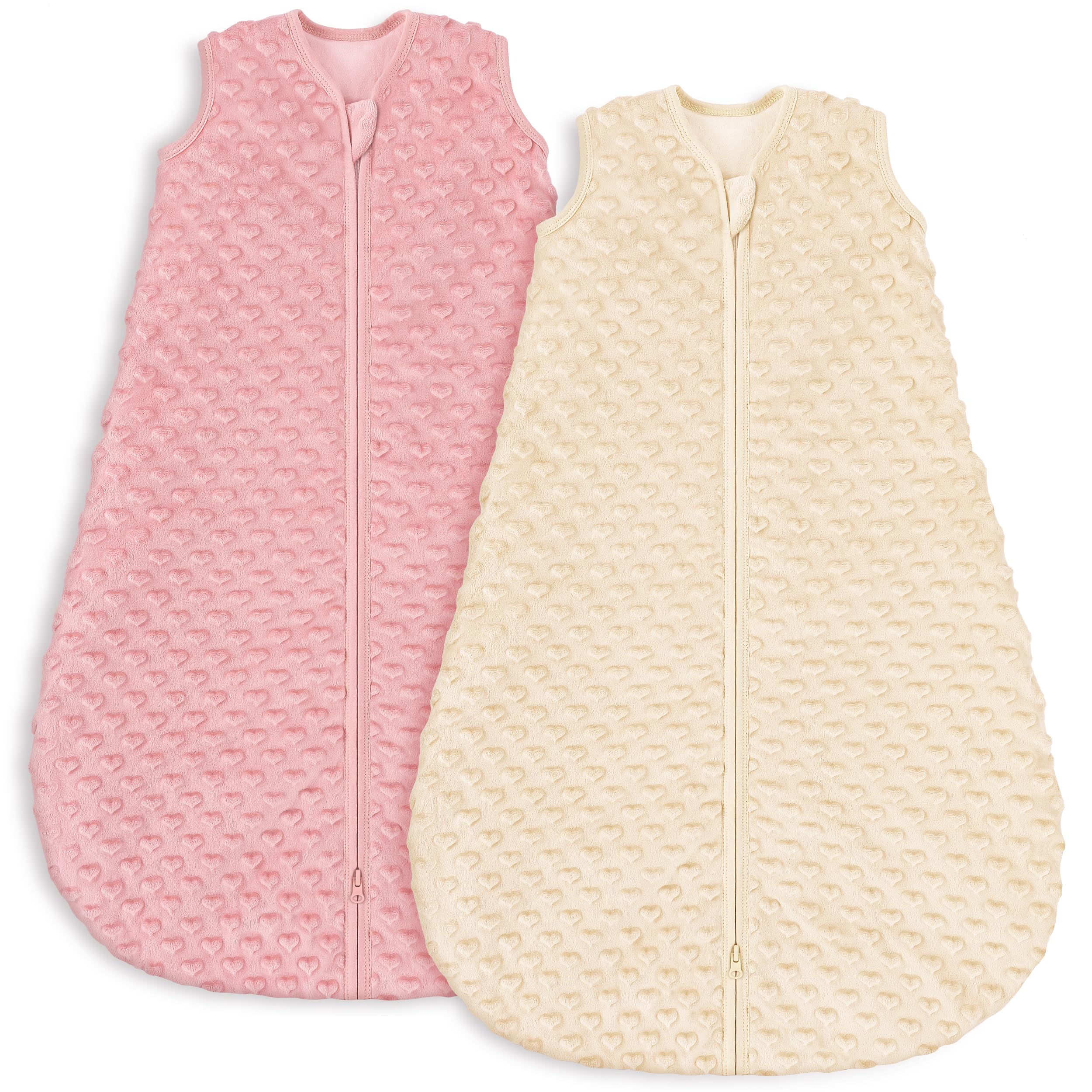 Looxii 2er Pack Schlafsack Baby Baumwolle 1.5 Tog Herbst Babyschlafsack Frühling Winter für Neugeborene Jungen Mädchen 0-6 Monate Liebe Beige und Rosa 