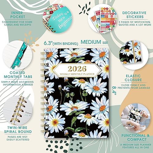 Miniatura 5 de Ymumuda Agenda 2025-2026, agenda diaria semanal y mensual de 12 meses de julio de 2025 a junio de 2026, 8.4 x 6 pulgadas, cuaderno en espiral con