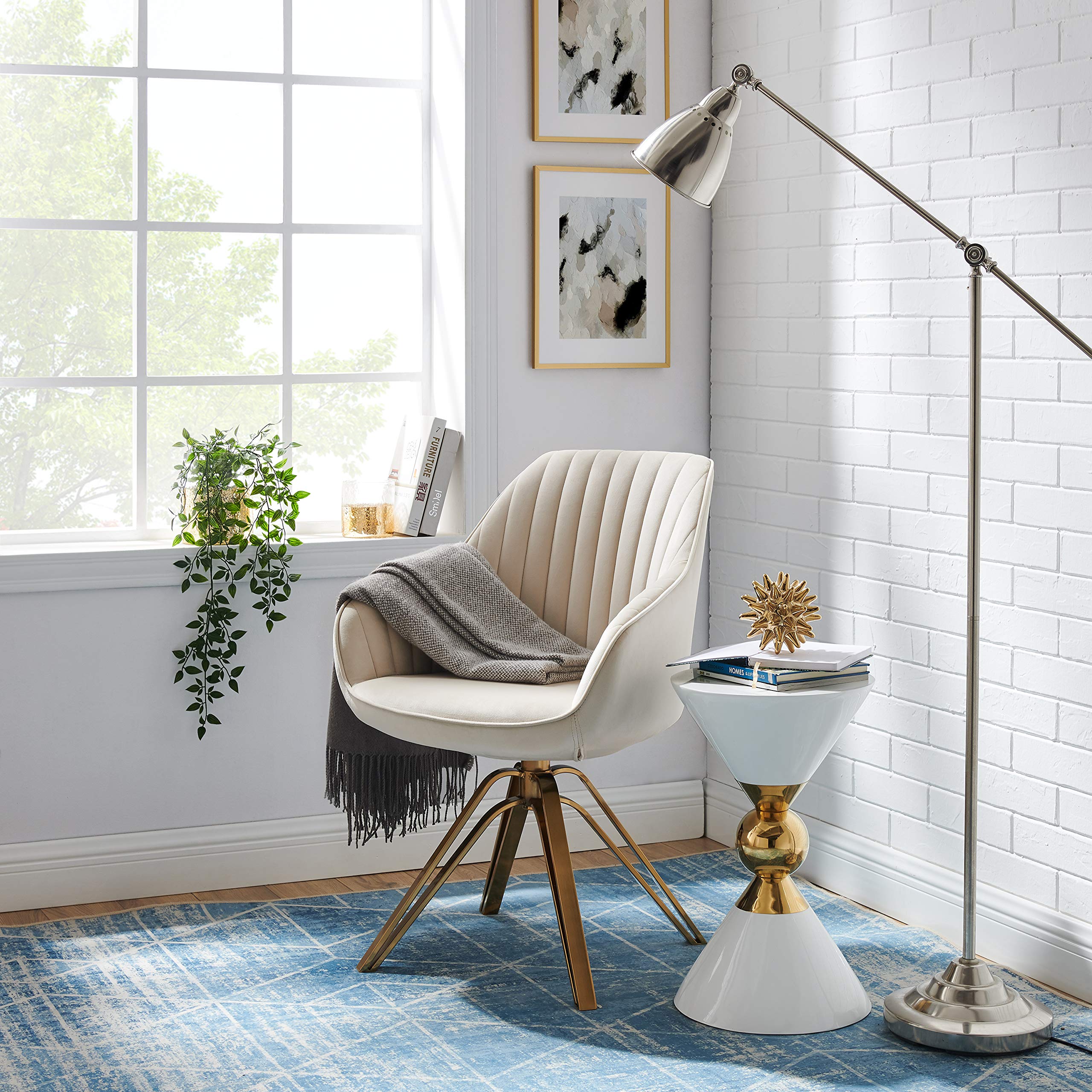 ♡A&B  折り畳み式アイアン Gold ダイニングChair♡　【A】 Amazon｜Volansダイニングチェア 回転式 肘付き ゴールド脚付き メイク