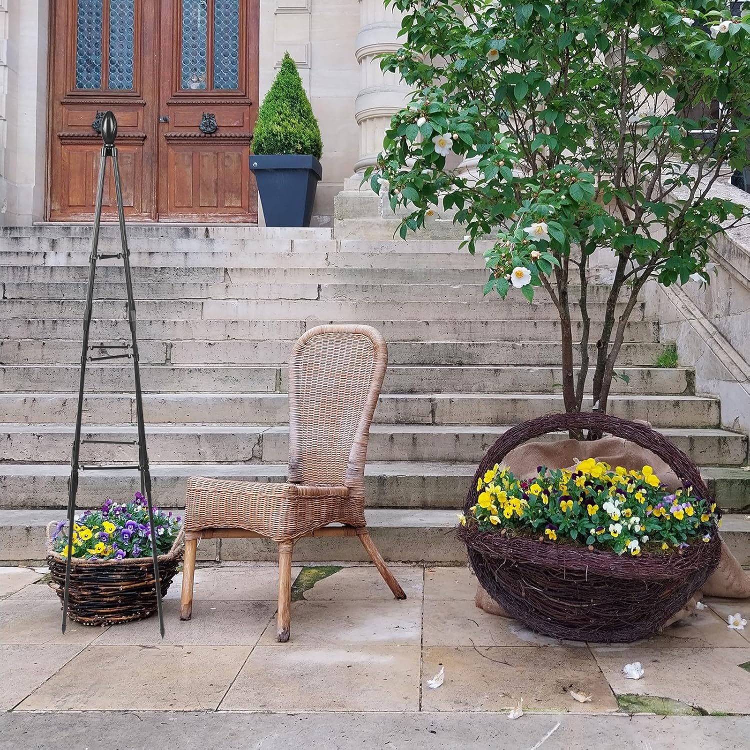 120cm Garden Trellis Plant Climbing Support Frame Iron Wire Plant Climbing Rack with Reinforced Four-Corner Structure for Potted Vines and Indoor Outdoor Gardening