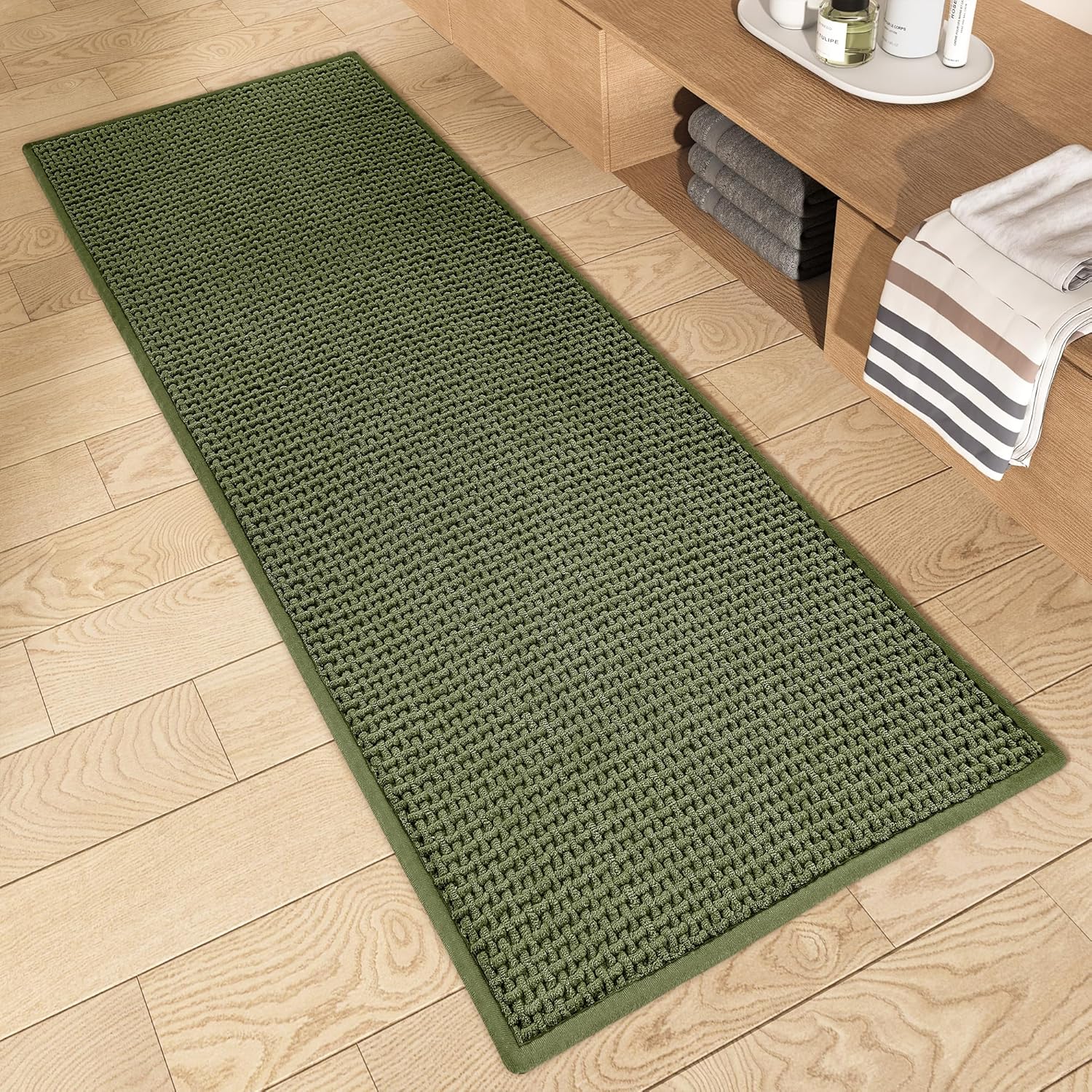 Color&Geometry Green Bathroom Runner Rug Non Slip