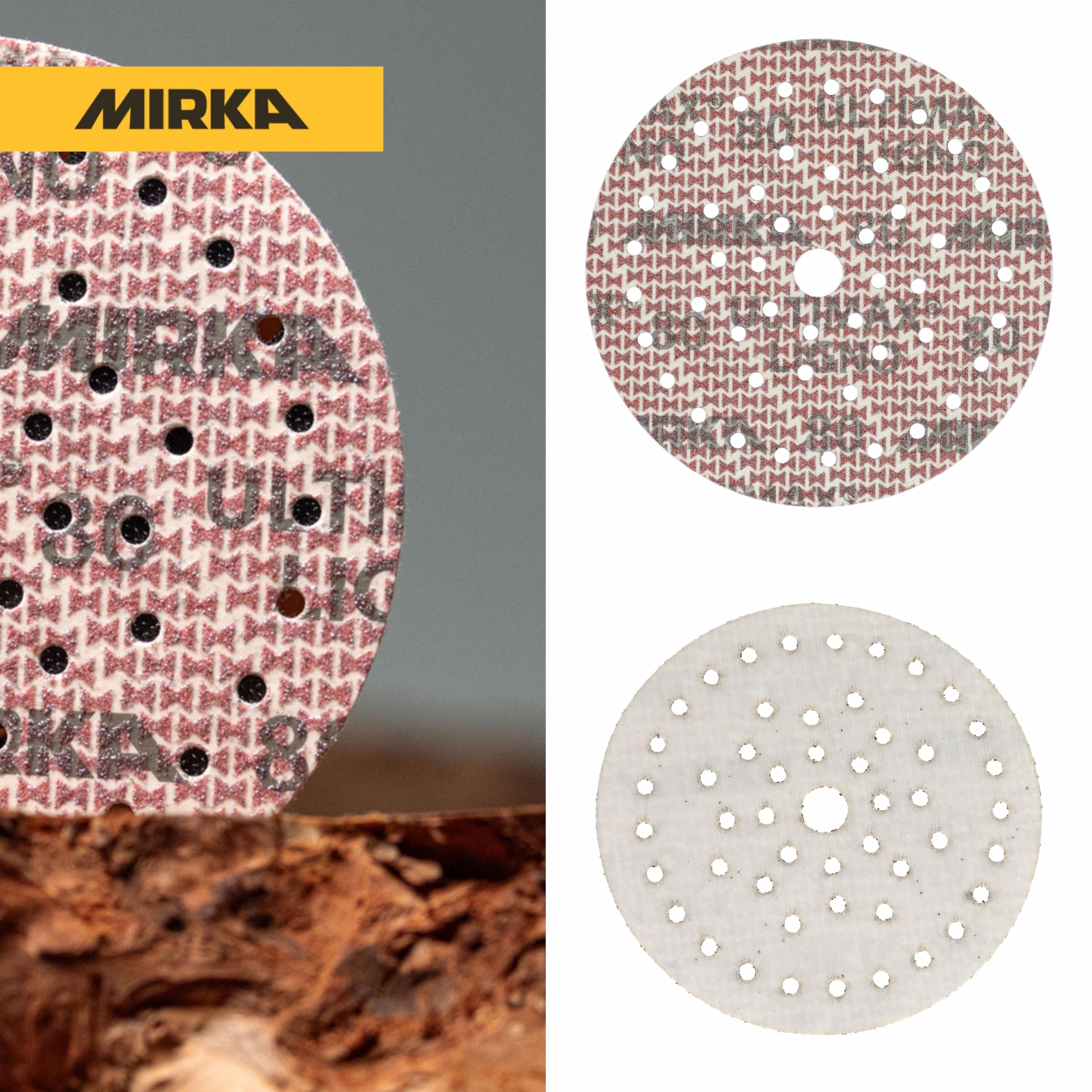 Mirka disque abrasif auto-agrippant Ultimax Ligno Ø 150 mm grain 80 | Disques abrasifs auto-agrippants Multifit 150 mm grain 80 pour ponçage bois surfaces multiples usage professionnel