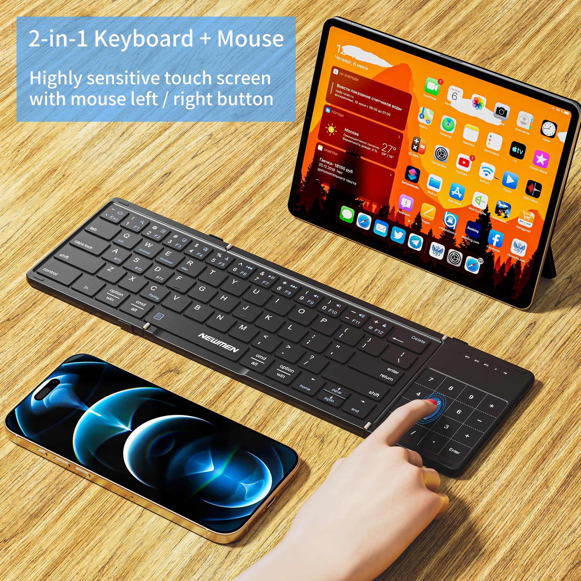 Newmen Bk66 Foldable Bluetooth Keyboard With Touchpad Portable