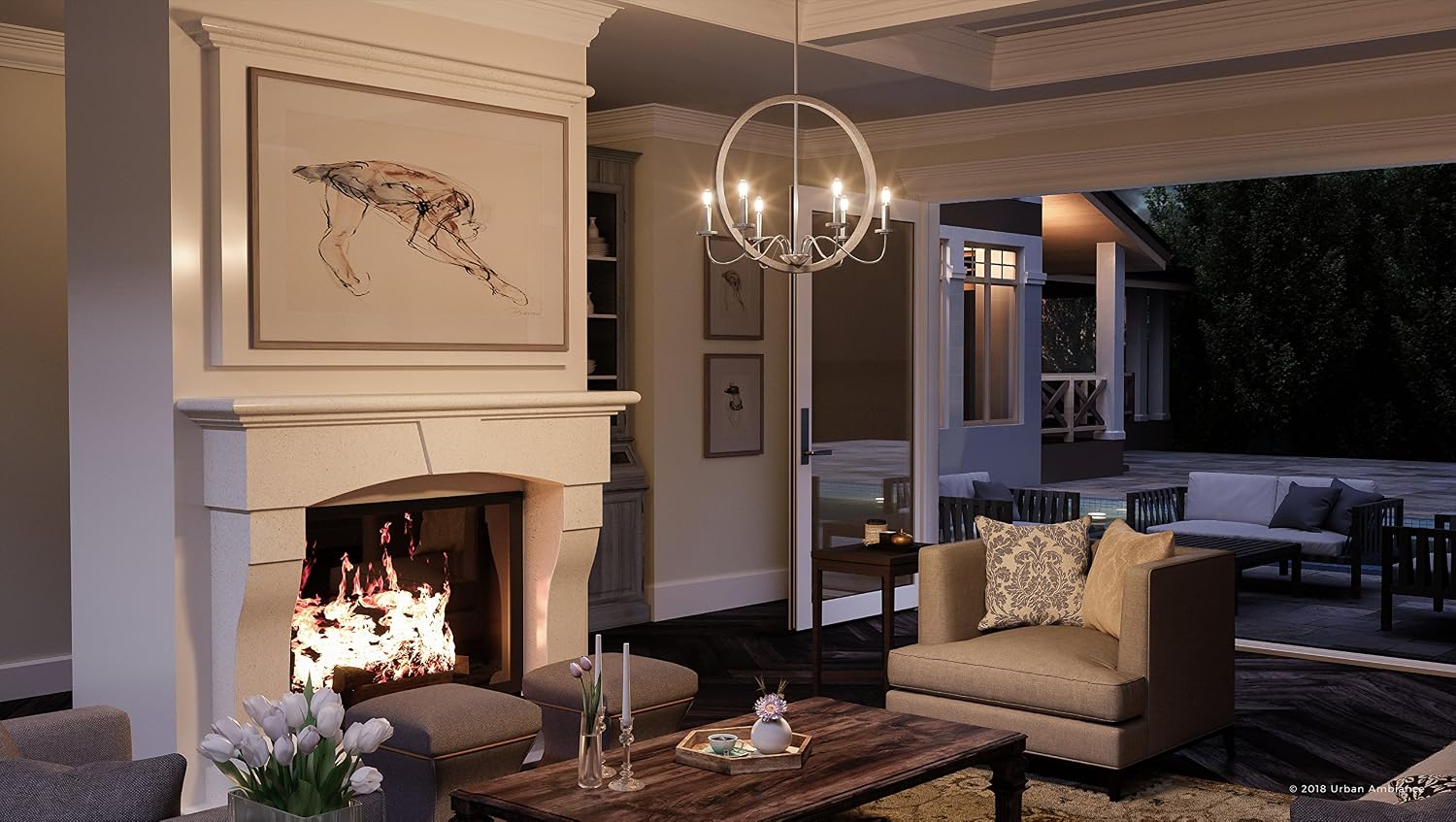 Urban Ambiance Luxury Modern Farmhouse Chandelier, Medium Size: 24.75" H x 22" W, with English Country Style Elements, Brushed Nickel Finish, UHP2375, Dunkirk Collection