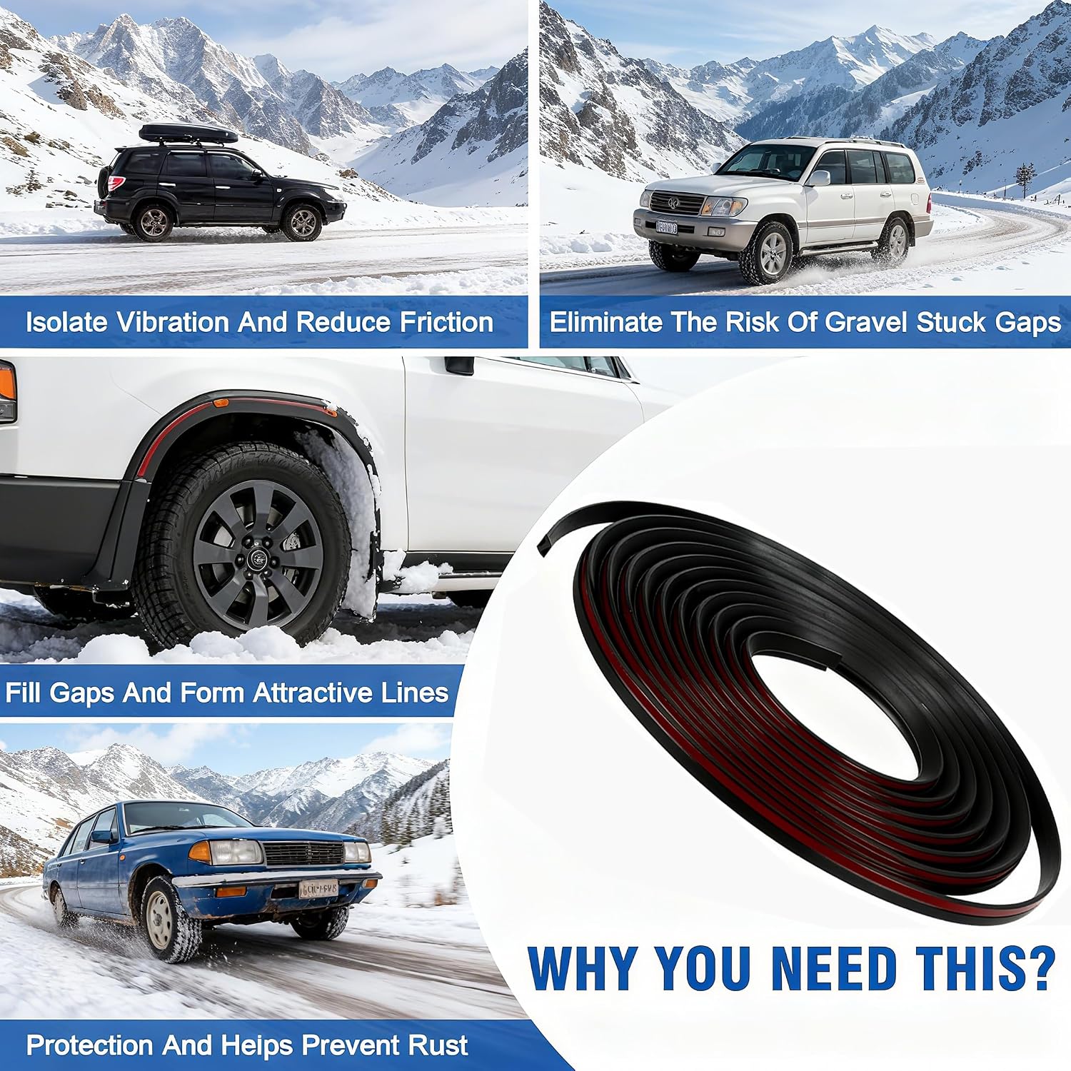 Universal Fender Flare Trim Kit - 33Ft T-Style Edge Guard for Fenders,EPDM Rubber Seal with Automotive Tape for Car Truck Wheel Wells