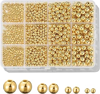 1100 Pcs Smooth Round Beads - 3/4/6/8mm Gold Spacer Loose Ball Bead Kits for Bracelet Jewelry Making