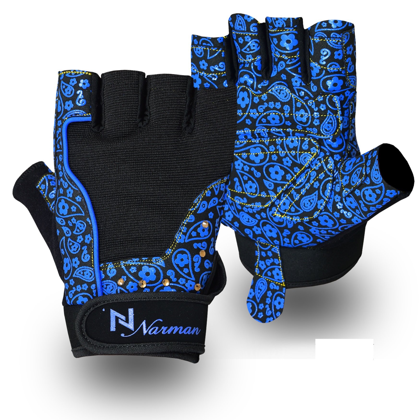 Norman Ladies Gel Gloves Fitness Gym Wear Weight Lifting Training Cycling Blue/Black (L)