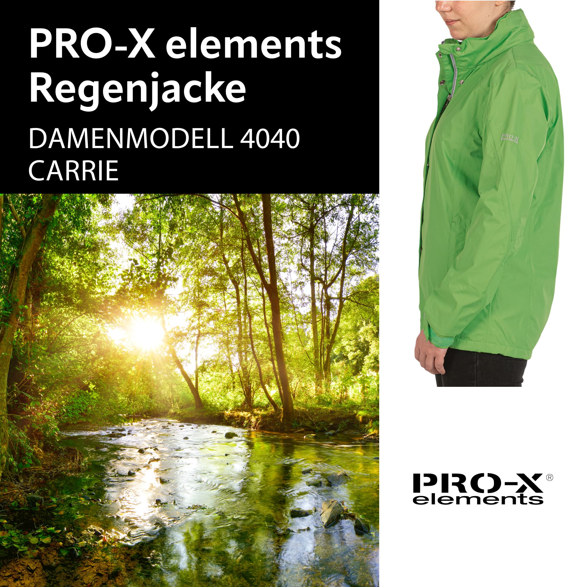 PRO-X elements Damenjacke CARRIE I Damen Regenjacke mit verschweißten Nähten, Unterarmbelüftung inkl. Packsack I Atmungsaktiv I Wasser- & winddicht
