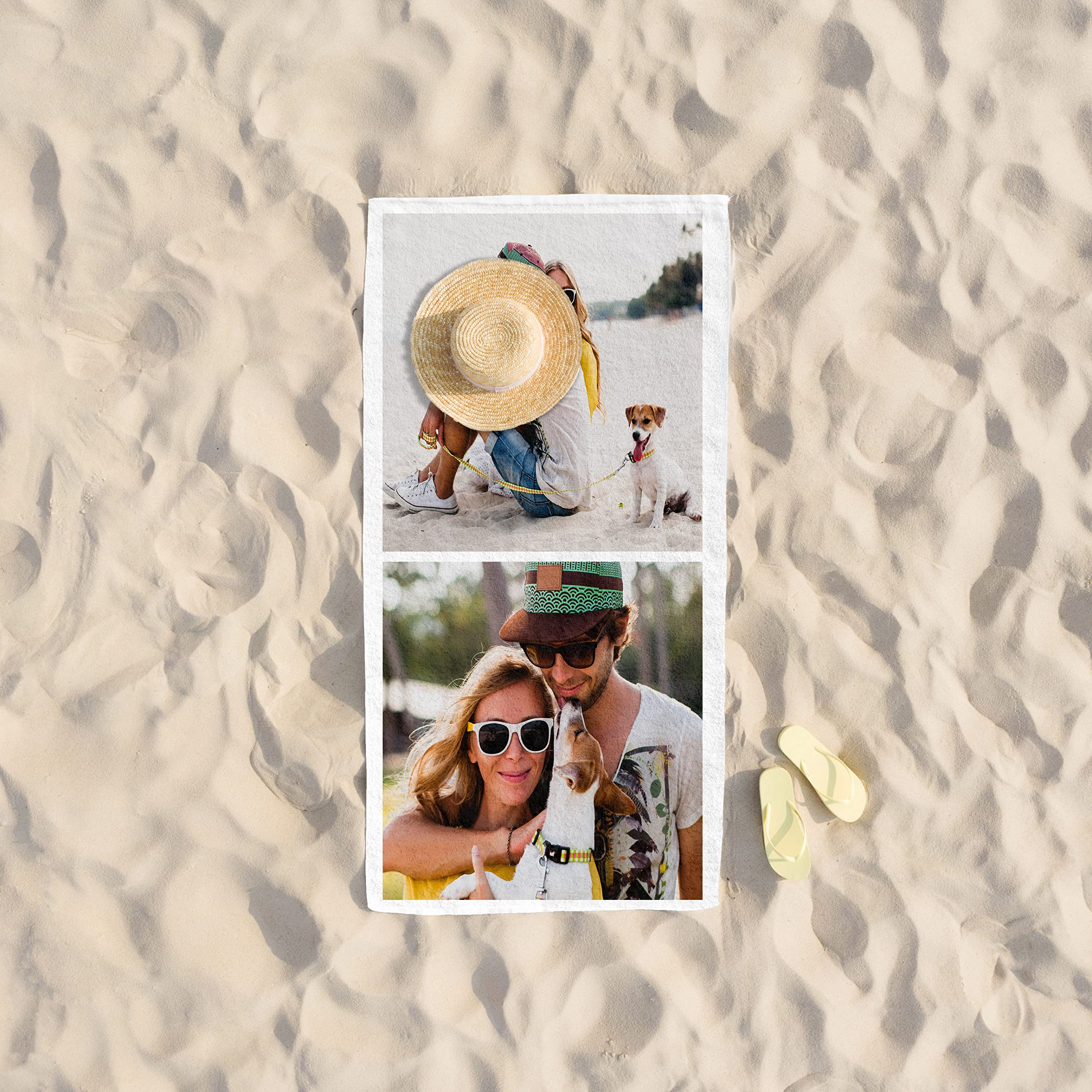 Toalla de Playa Personalizada con Foto y Texto, Collage de Fotos, E&B PORRAS (2 Fotos)