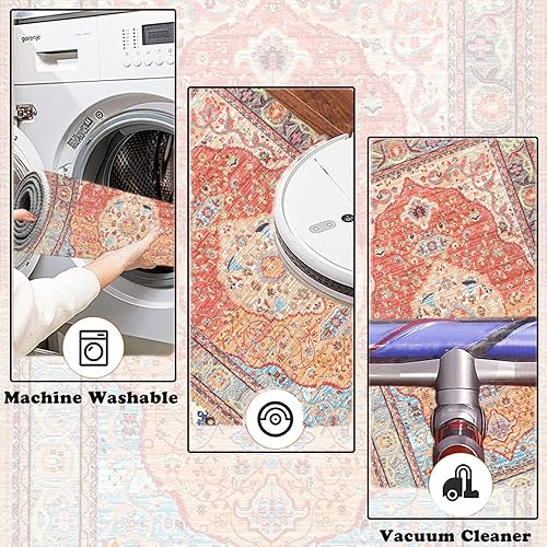 Miniatura 5 de Yancorp Tapete de interior de 2 x 3 pies, tapete pequeño y delgado para interiores y exteriores, lavable, antideslizante, tapete bohemio para sala
