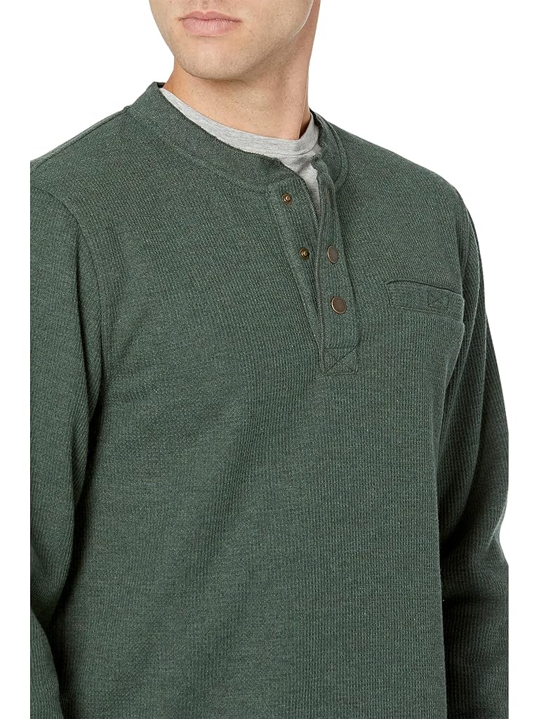 Green L.L.Bean Katahdin Iron Works Bonded Waffle Fleece Henley Slightly Fitted Regular