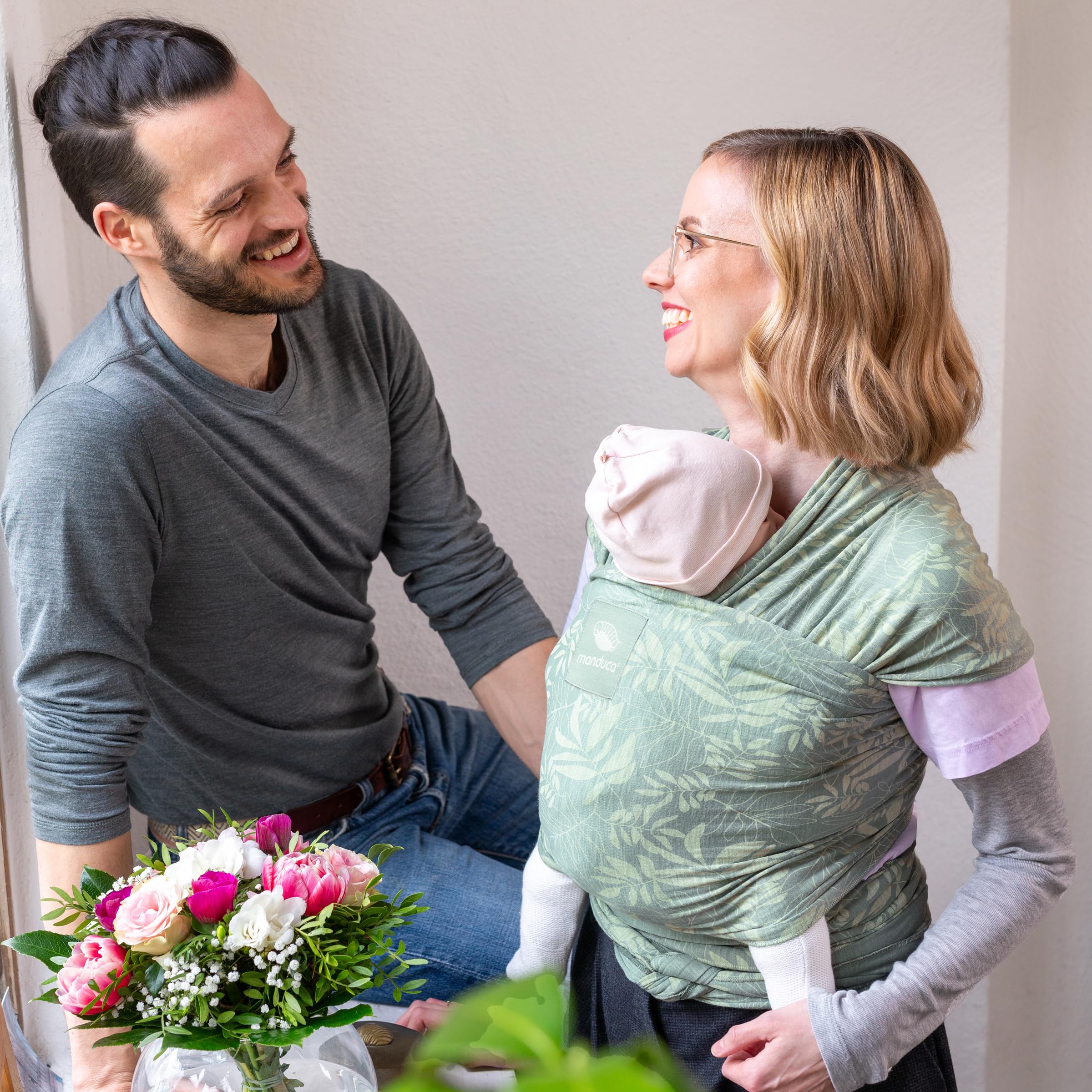 manduca Sling écharpe de portage - Porte-bébé élastique pour les nouveau-nés de la naissance à 15 kg - Botanic Green