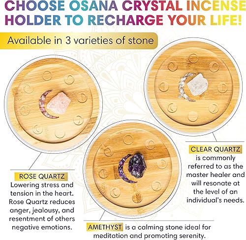 Miniatura 3 de OSANA Soporte de incienso de meditación para palos, soporte para quemador de incienso de cristal de fase lunar de amatista, soporte para varillas de