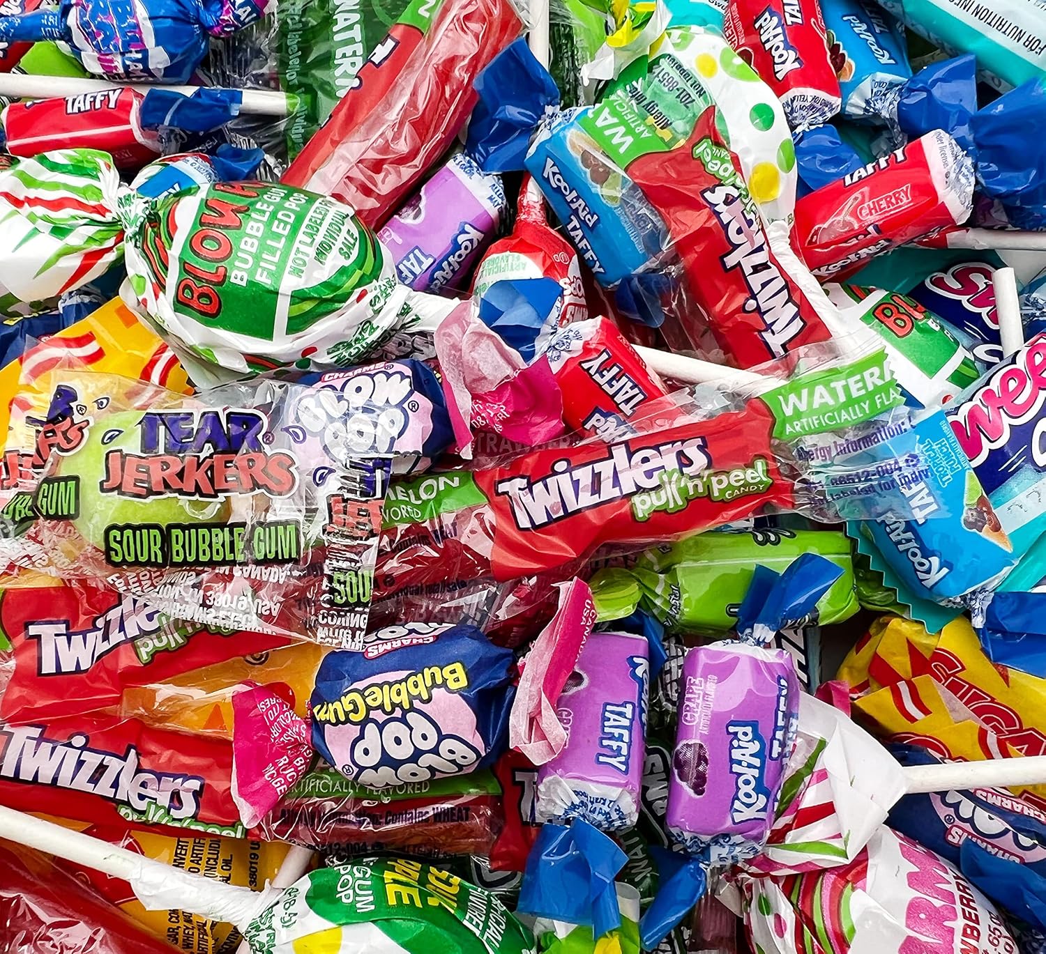 Assorted Candy Variety Pack 3 Pounds Over 120 Pieces - TWIZZLERS, BLOW POPS, Kool-Aid Taffies, Fruit Chews
