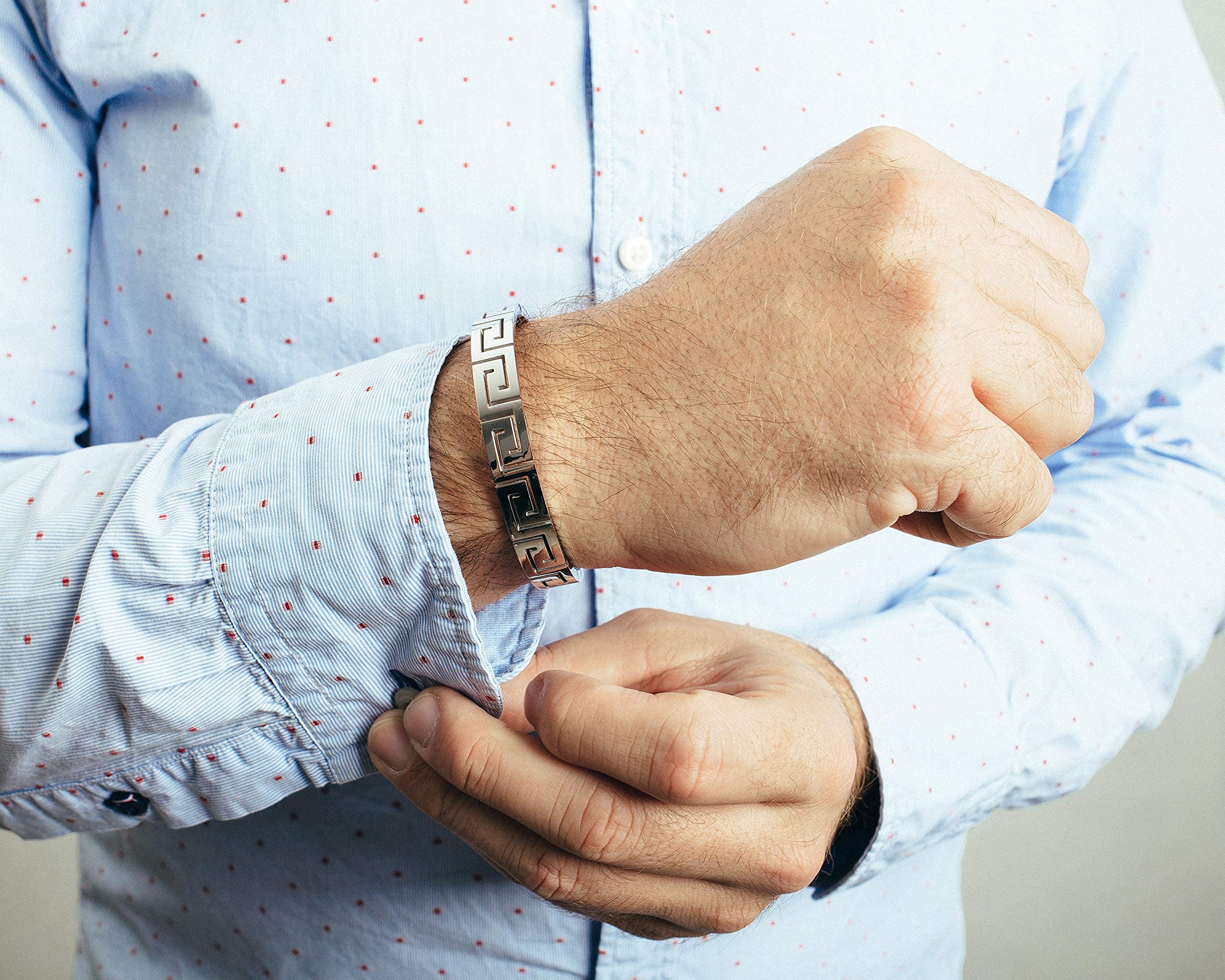Akitsune Argius Mäander Armreif | Griechisch Antik Armschmuck Frauen Herren Edelstahl Armband Cuff