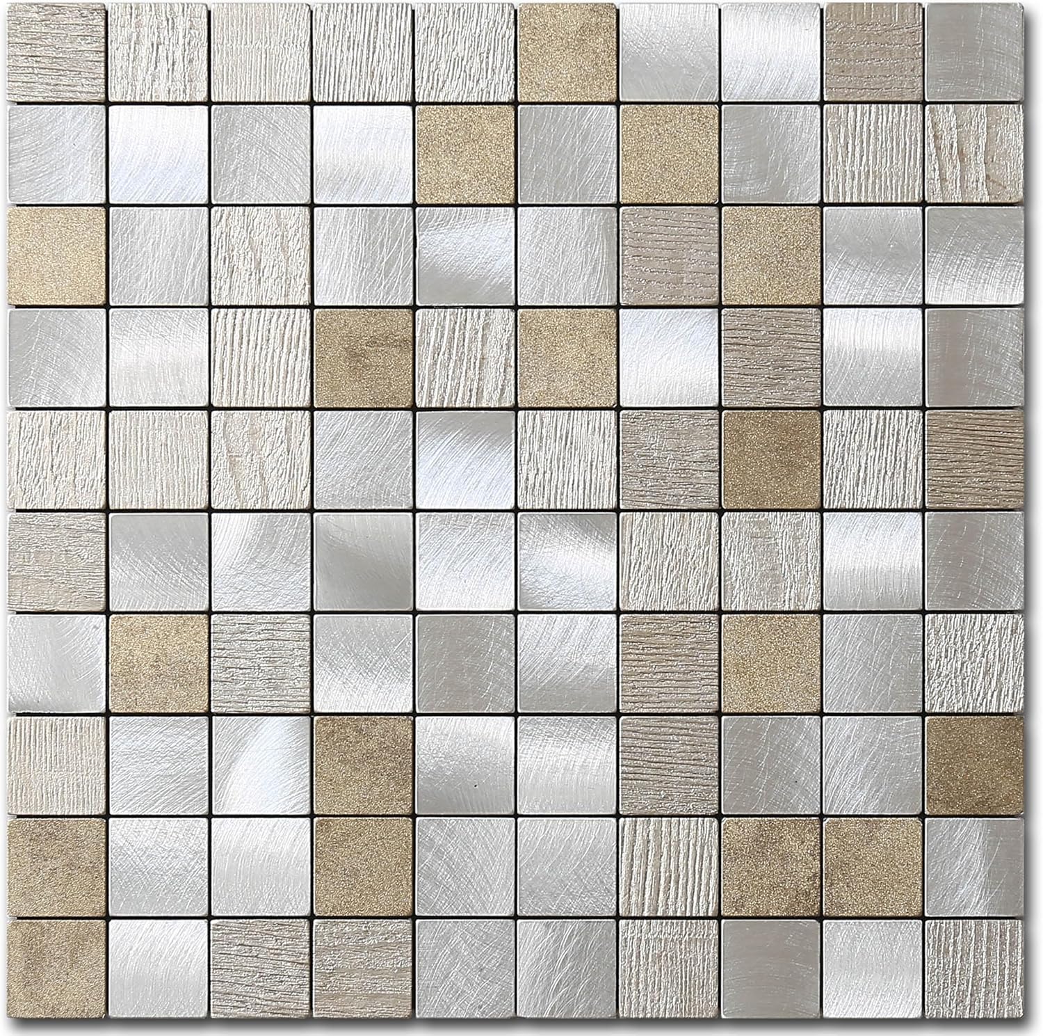 Stone Backsplash Tile Peel and Stick for Kitchen,Bathroom Square Mosaic Wall Sticker Panels Waterproof(Beige Champagne 10pcs)