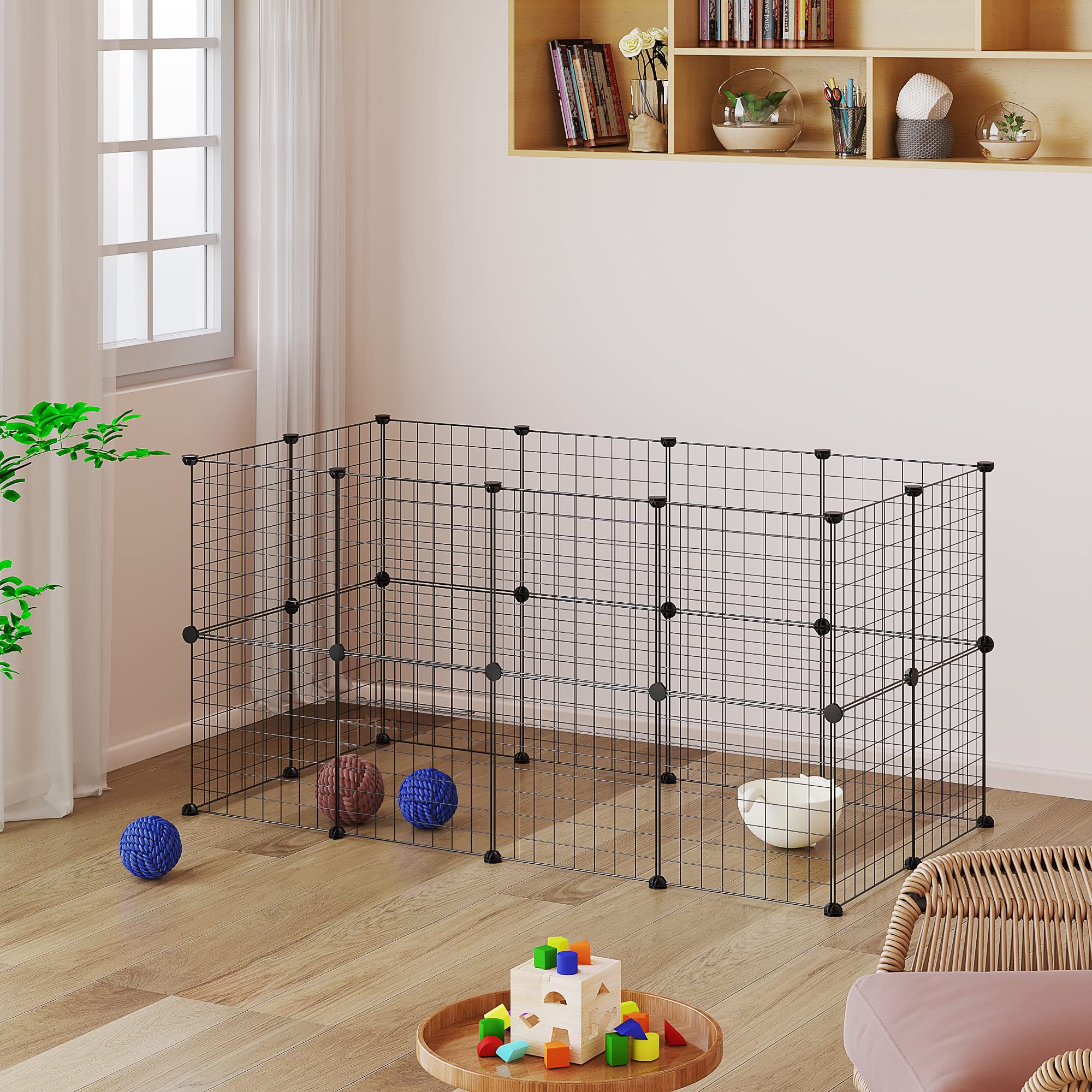 EUGAD Recinto per Coniglio da Interno, 24 Pannelli a Rete Metallici, 145x72x72cm Nero