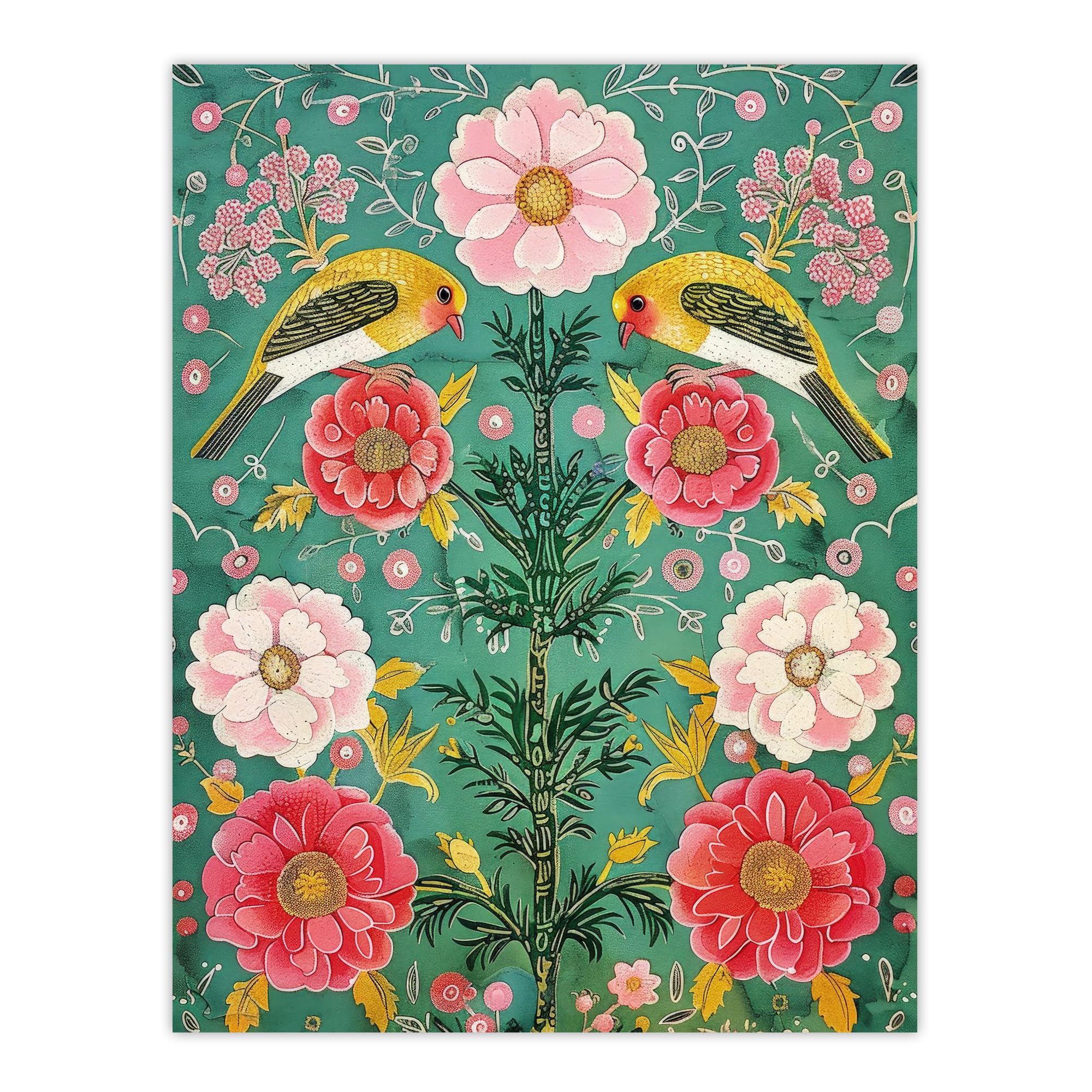 Artery8 Wall Art Print - Birds on Flower Poster - W18" x H24"