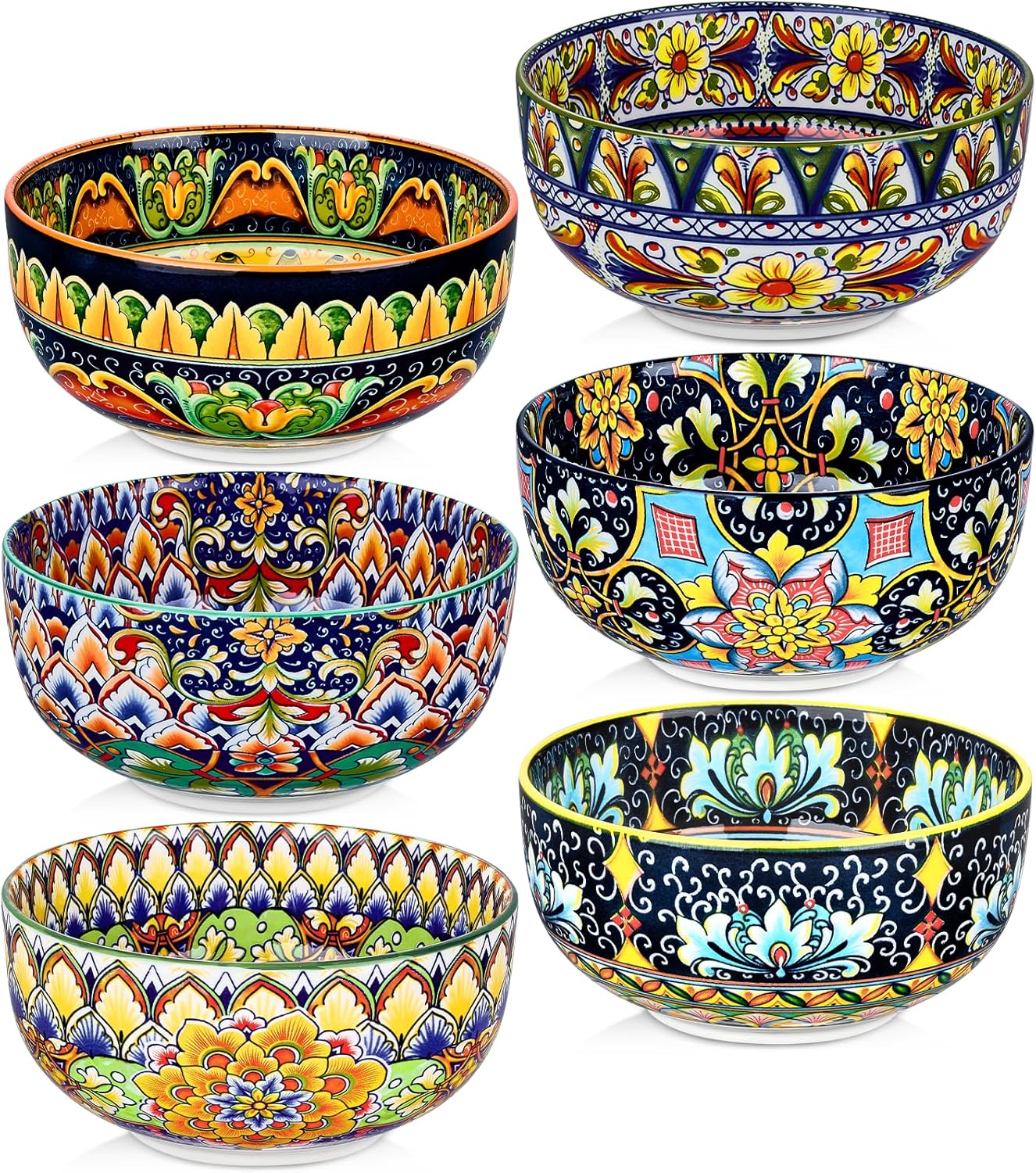Ceramic Cereal Bowls Set of 6, 28 oz Bohemian Soup Bowl, Colorful Bowls Set for Kitchen, Dessert Bowls for Salad, Pasta, Oatmeal, Ramen, Oatmeal, Fruit, Dishwasher & Microwave Safe Ceramic Cereal Bowls Set of 6, 28 oz Bohemian Soup Bowl, Colorful Bowls Set for Kitchen, Dessert Bowls for Salad, Pasta, Oatmeal, Ramen, Oatmeal, Fruit, Dishwasher & Microwave Safe